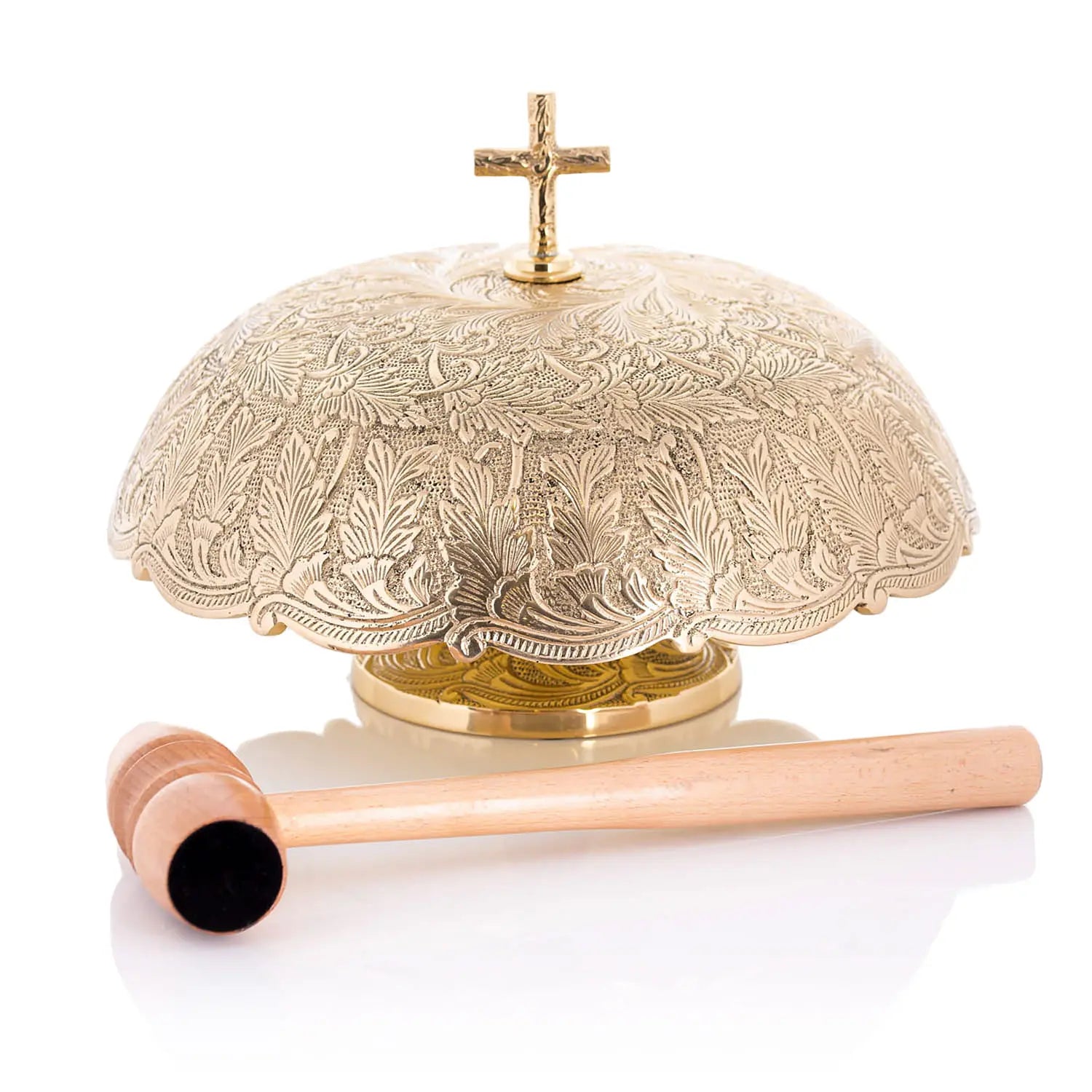 Pojedynczy mosiężny gong liturgiczny z drewnianym młotkiem – 24 cm