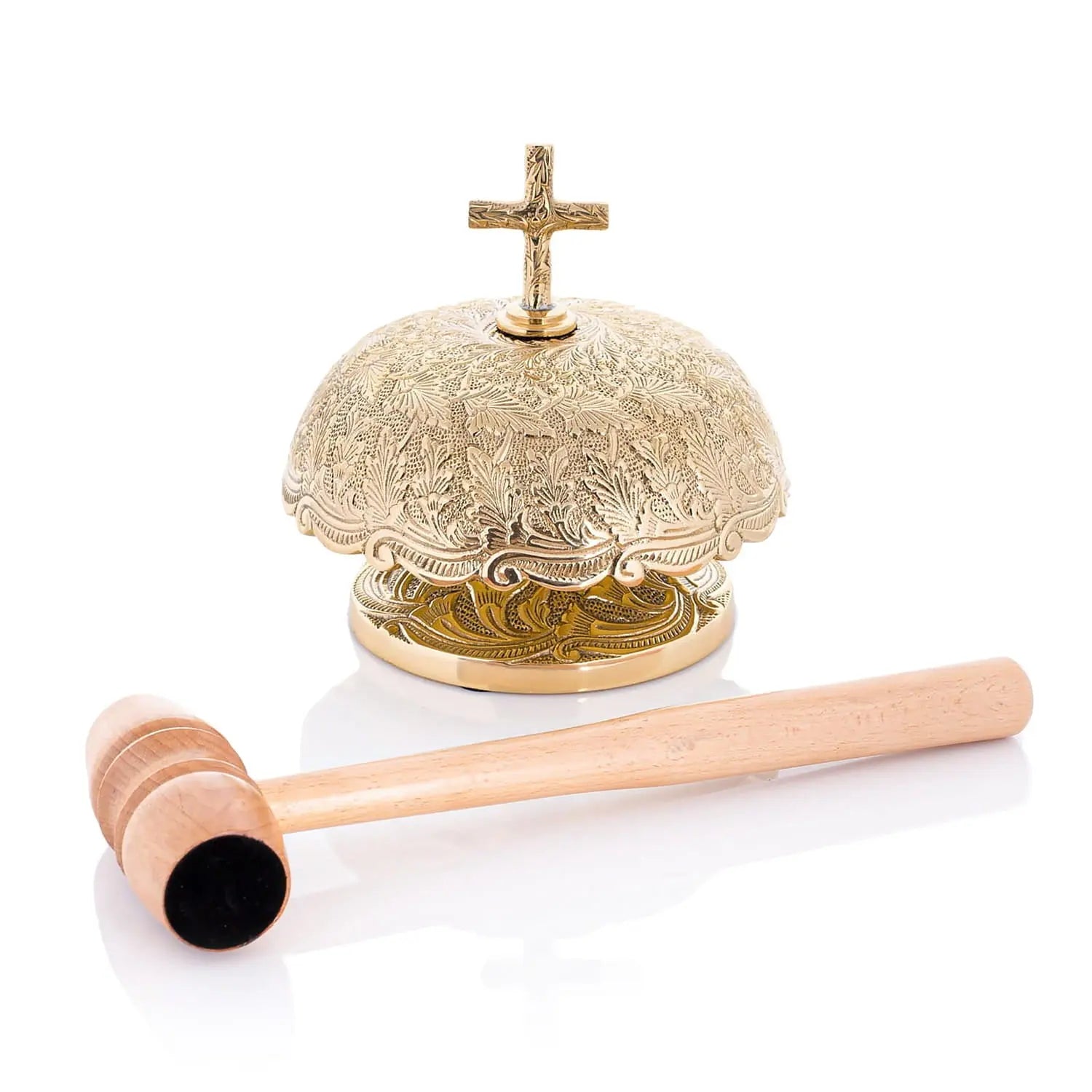 Ornate Brass Gong with Wooden Mallet