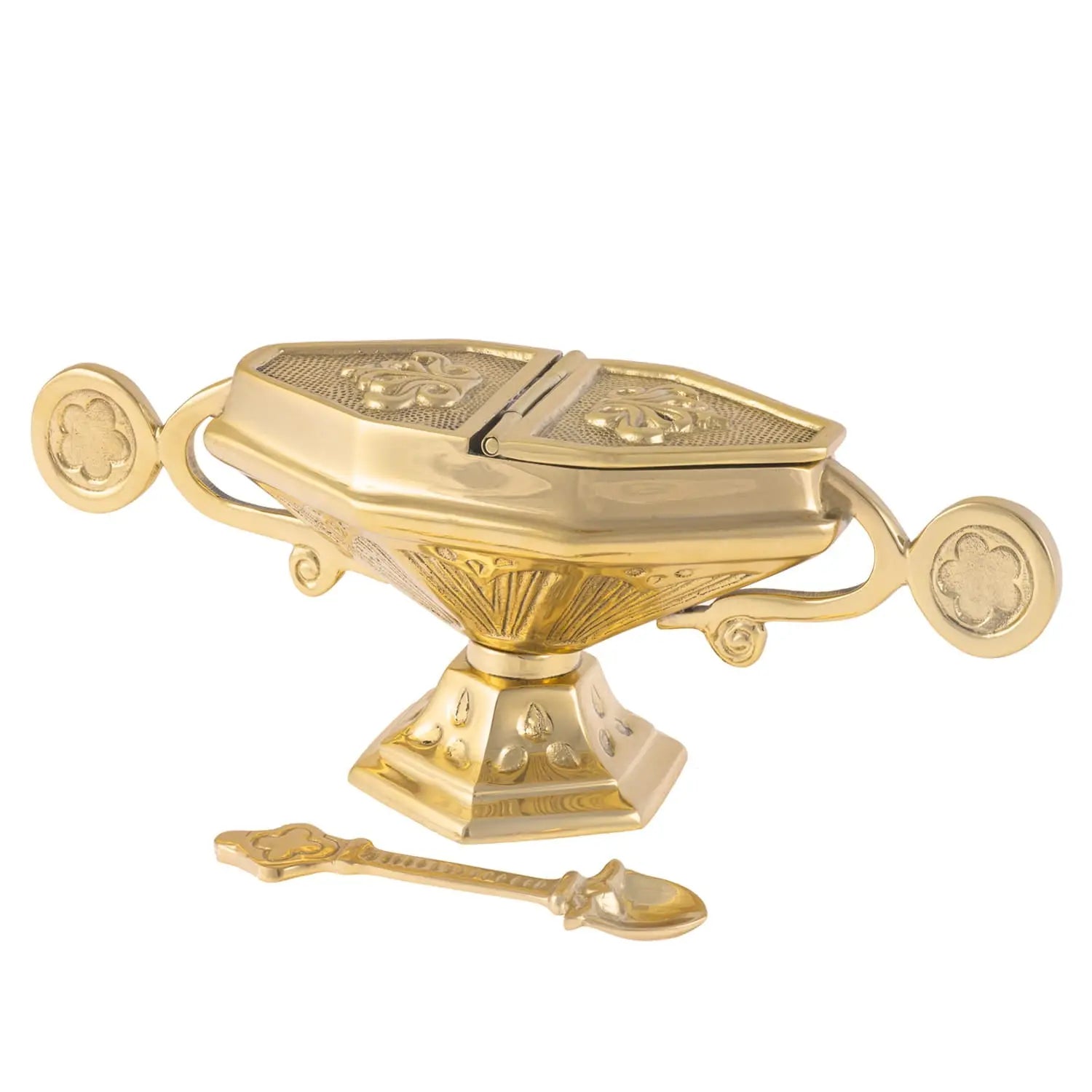 Decorative Brass Incense Boat with Spoon – 9 cm