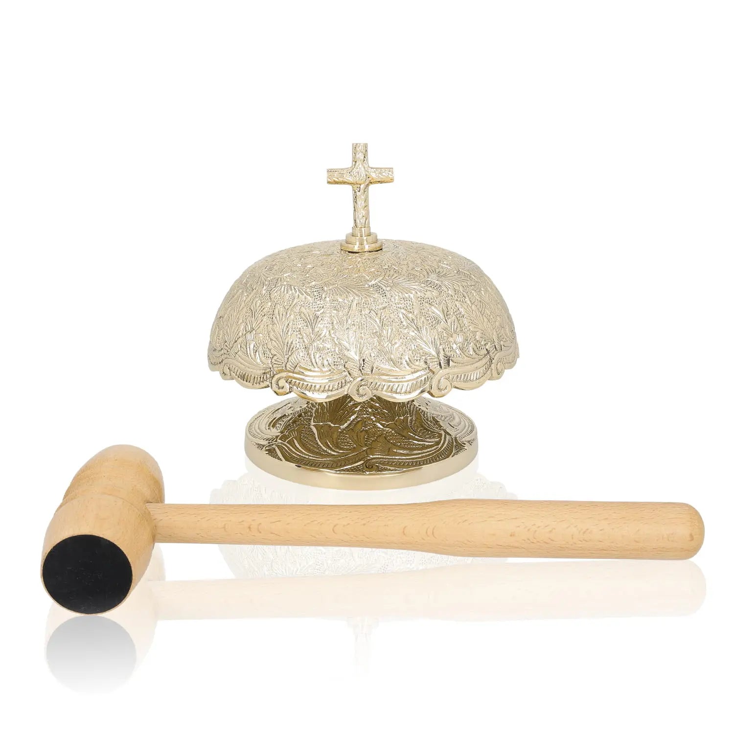 Ornate Brass Gong with Wooden Mallet