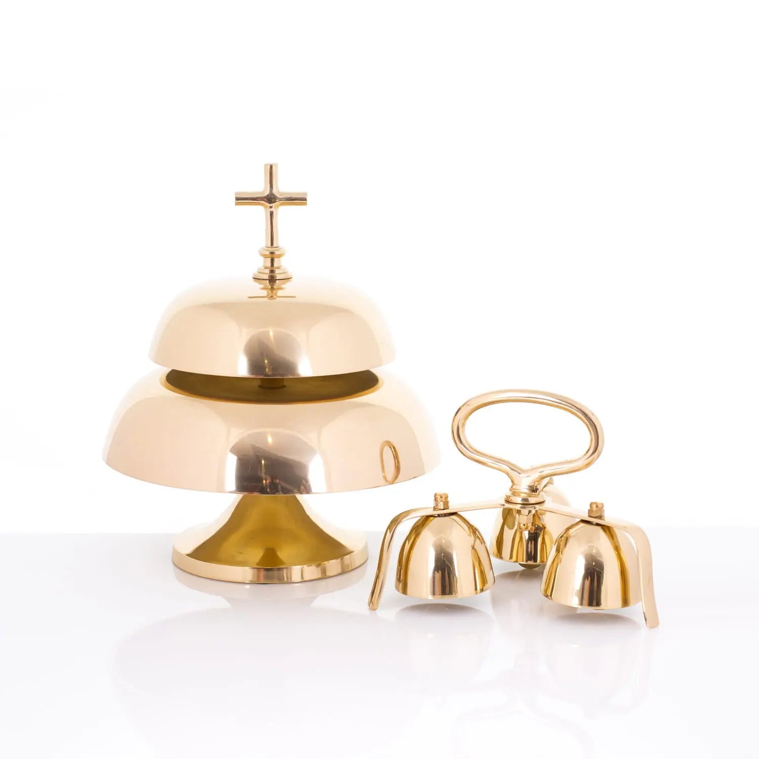 Podwójny mosiężny gong liturgiczny z drewnianym młotkiem – 33 cm