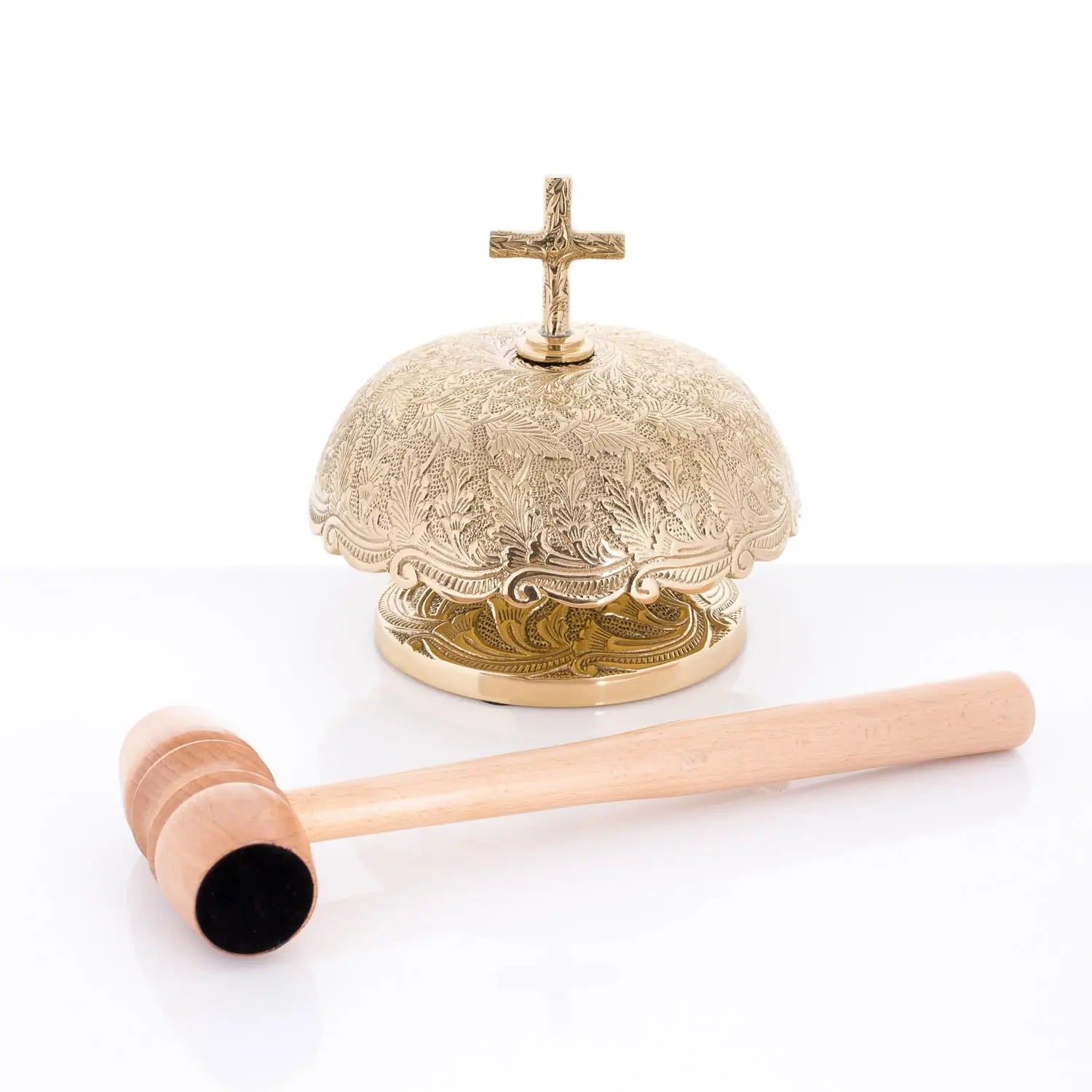 Ornate Brass Gong with Wooden Mallet