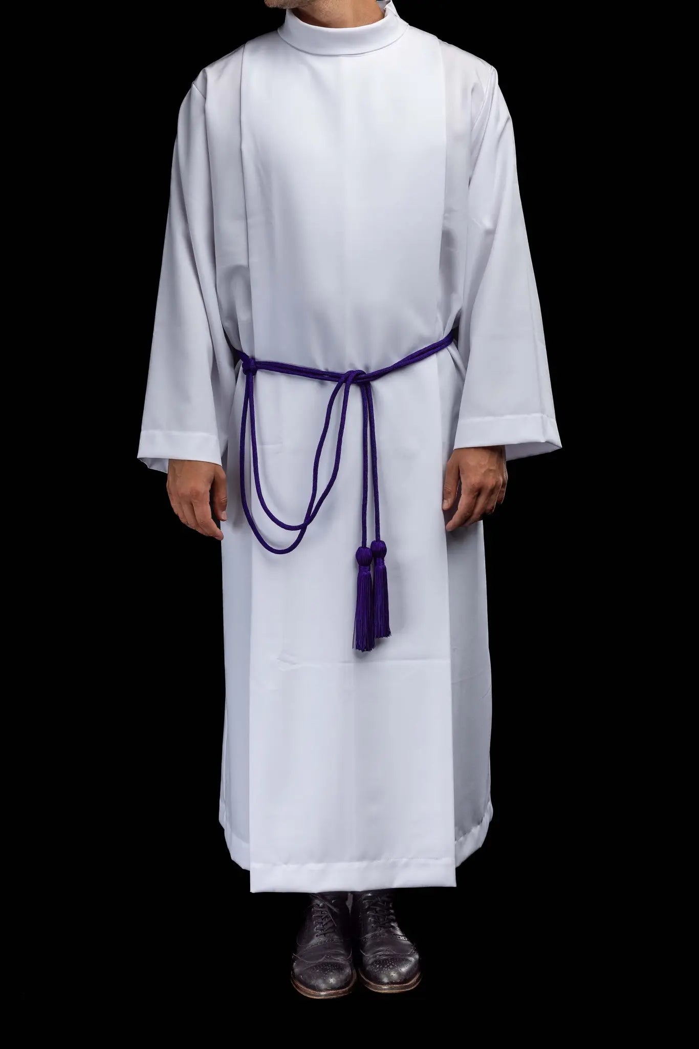 Purple braided liturgical cincture with long tassels
