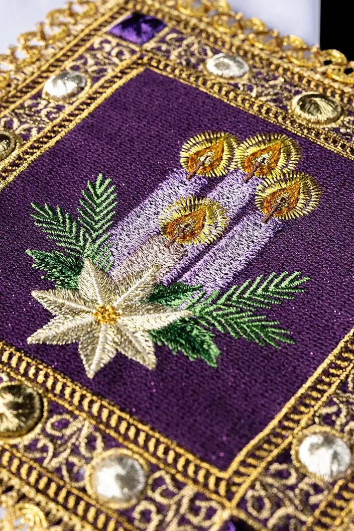 Embroidered Chalice Linen Set for Advent