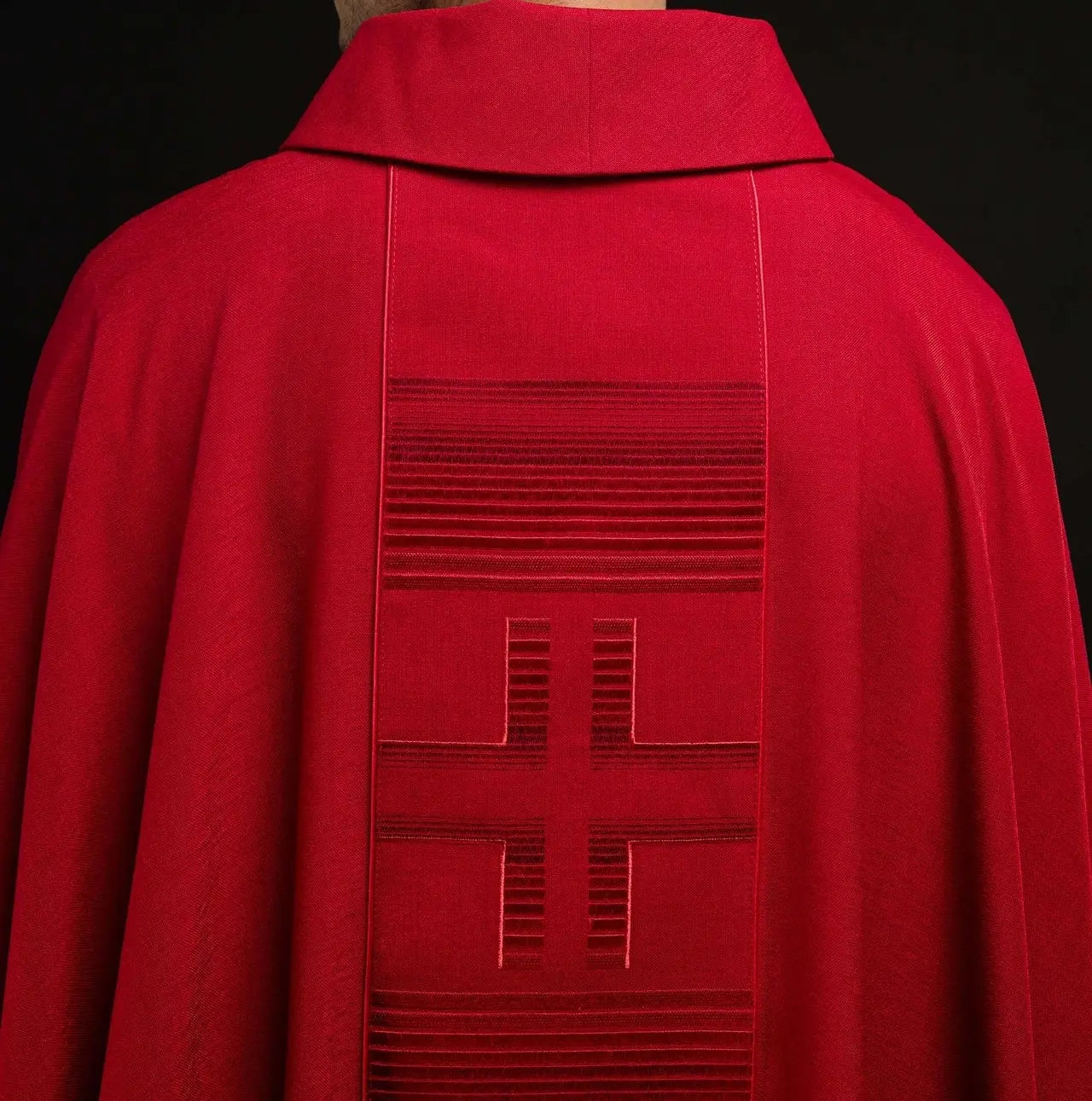 Embroidered chasuble with Crosses in red
