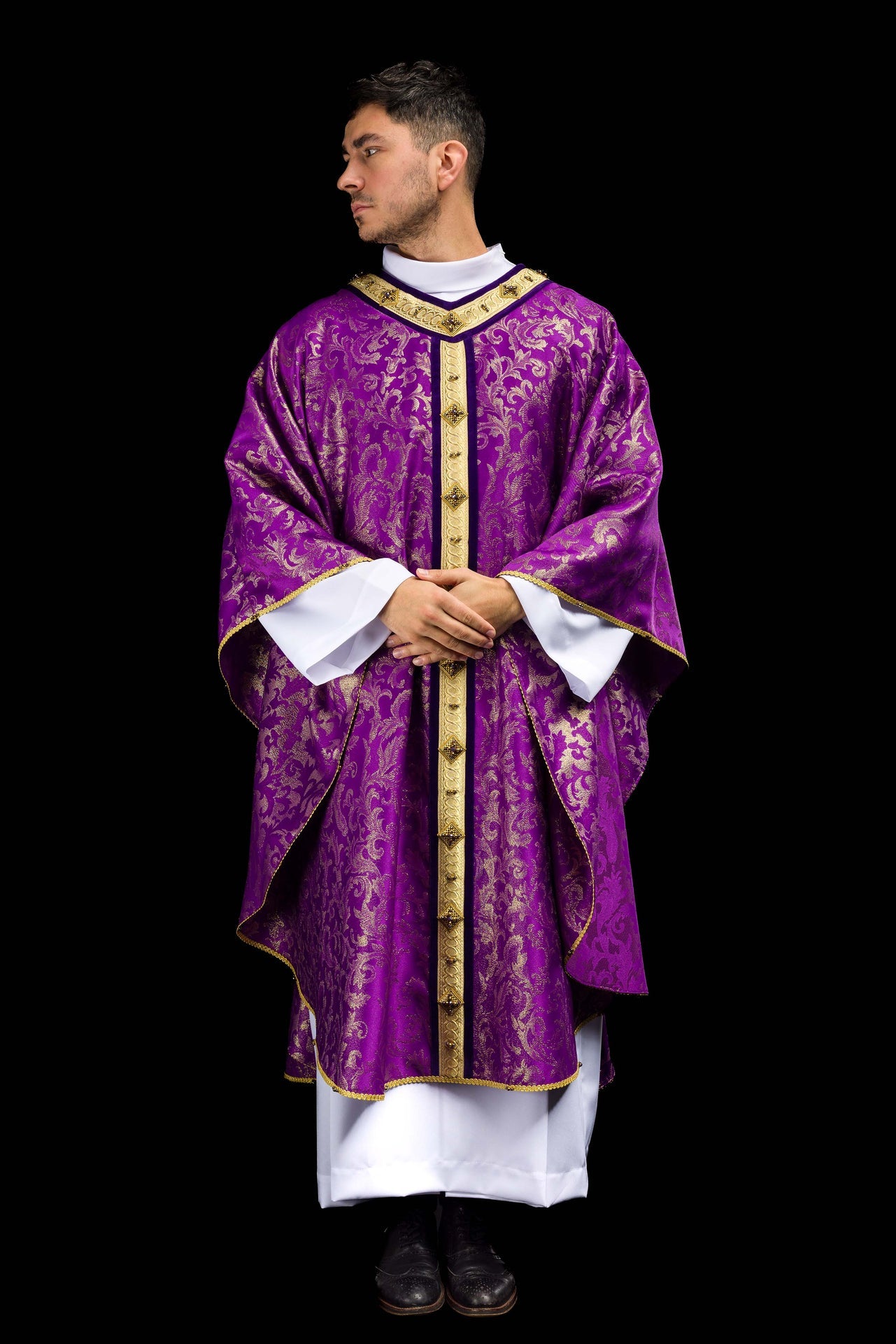 Ręcznie wykonany ornat z naturalnymi kamieniami Handmade 7003 - ORNATY.PL