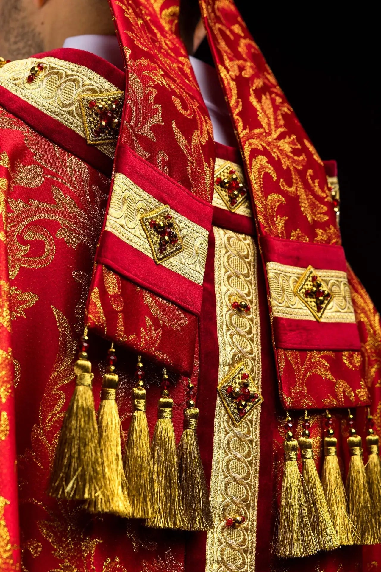 Handmade Red Bishop’s Mitre with Natural Stones and Gold Detailing