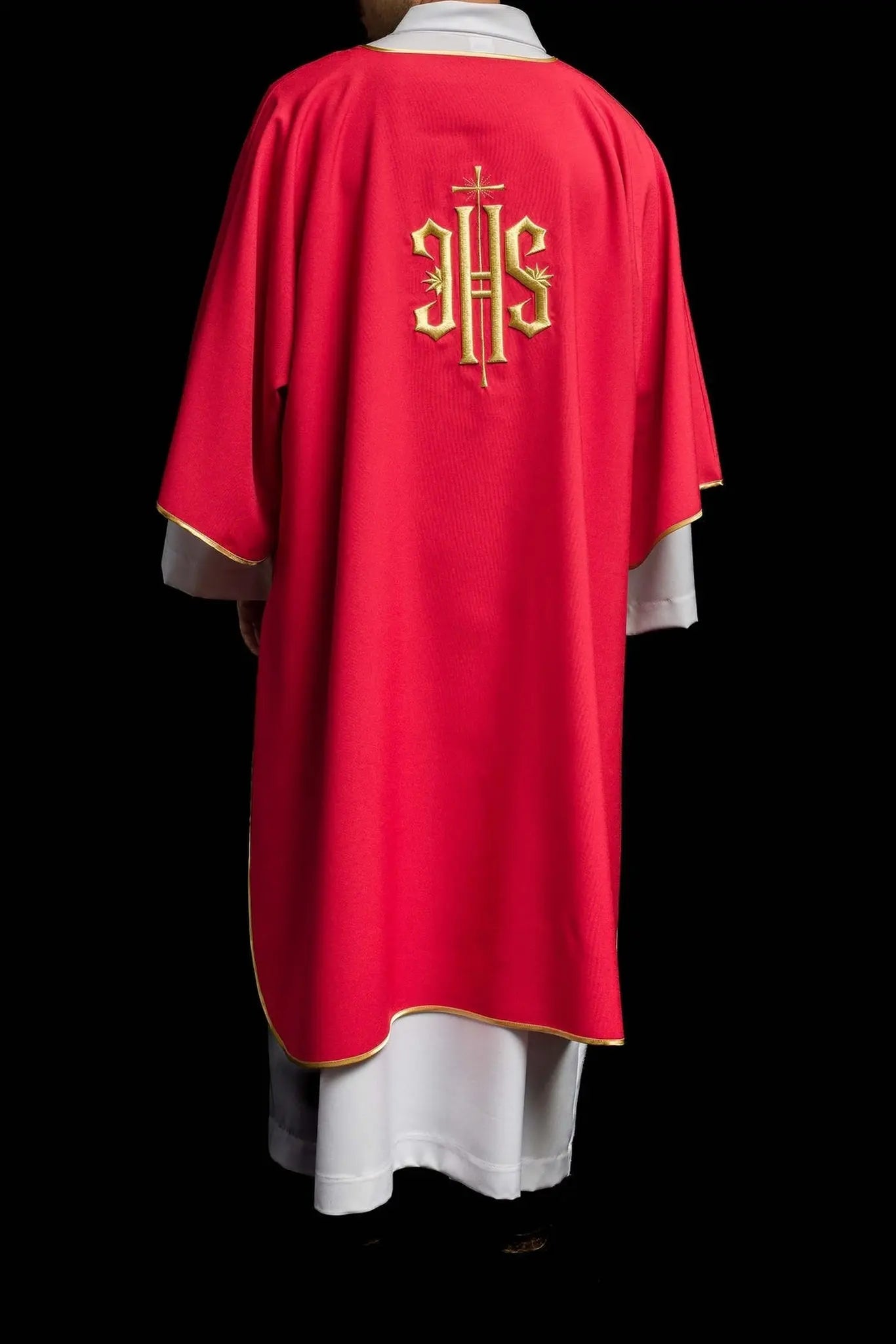 Red Dalmatics with embroidered gold IHS