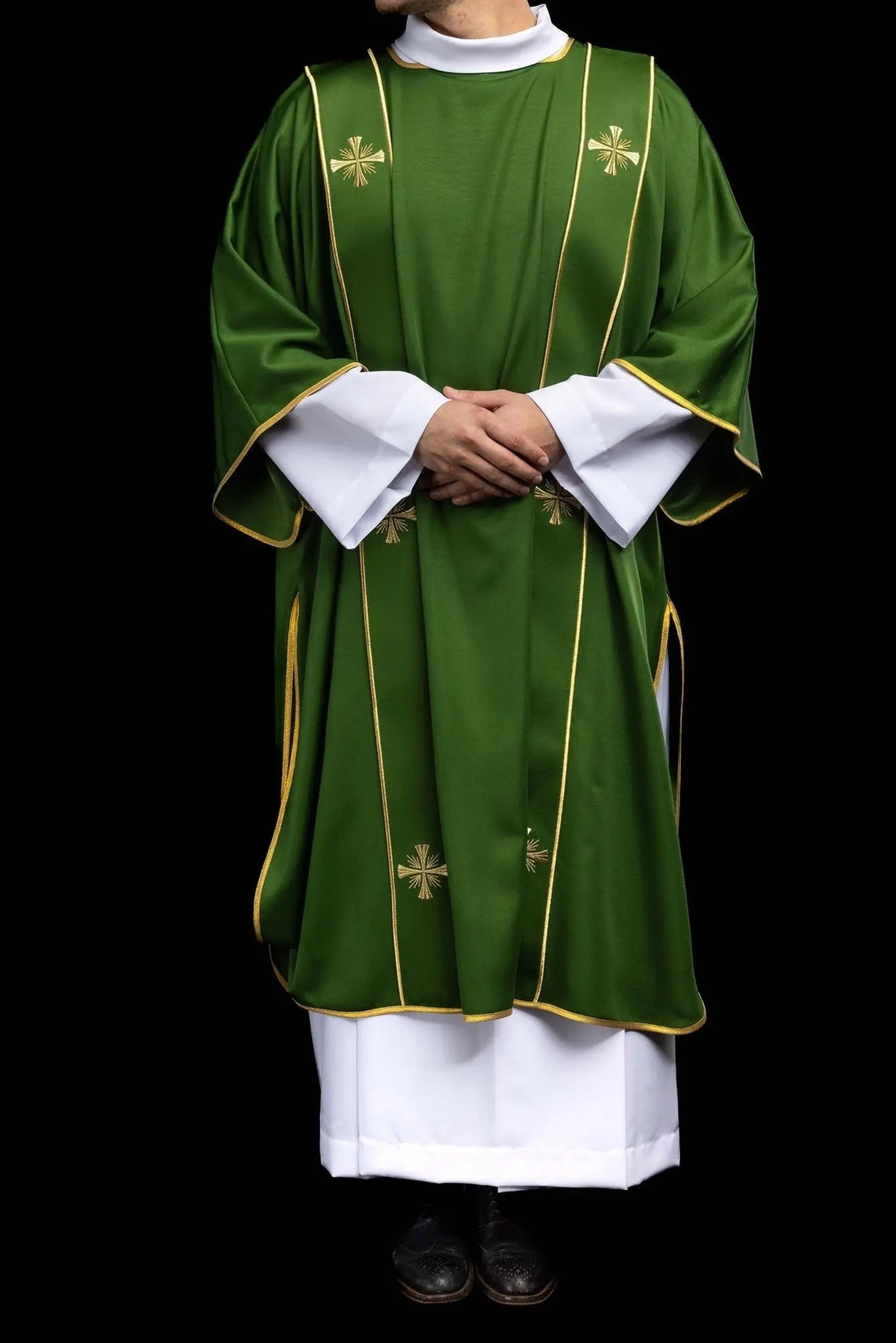 Green Dalmatic with Decorative Bands and Gold Cross Embroidery