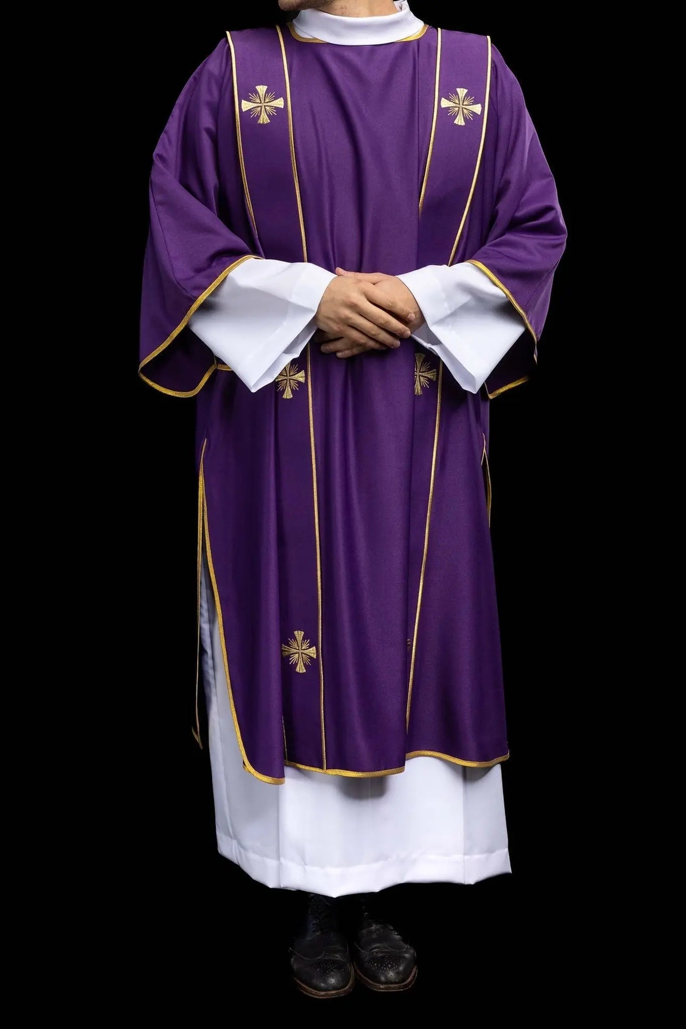 Purple Dalmatic with Decorative Bands and Gold Cross Embroidery
