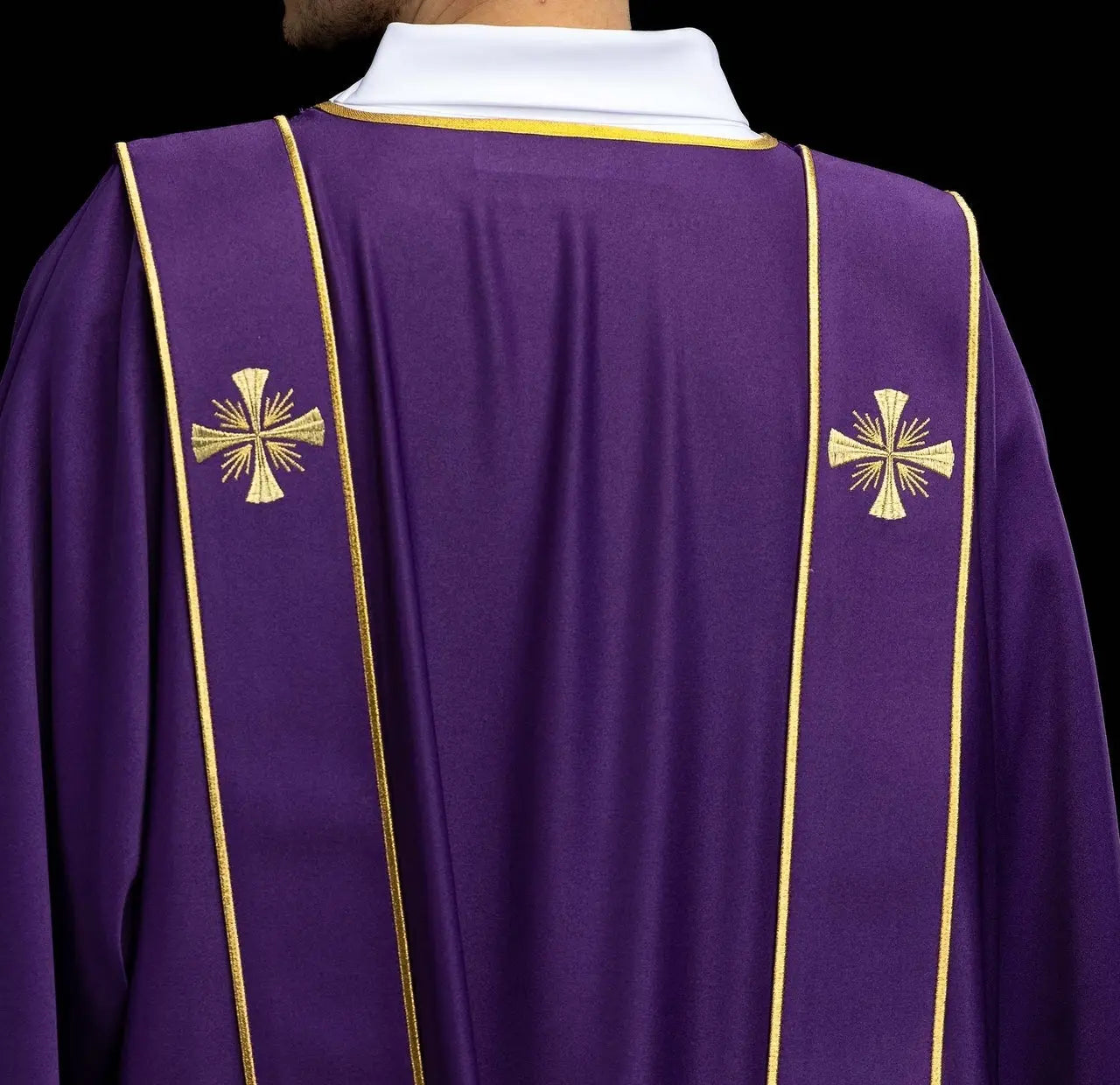 Purple Dalmatic with Decorative Bands and Gold Cross Embroidery