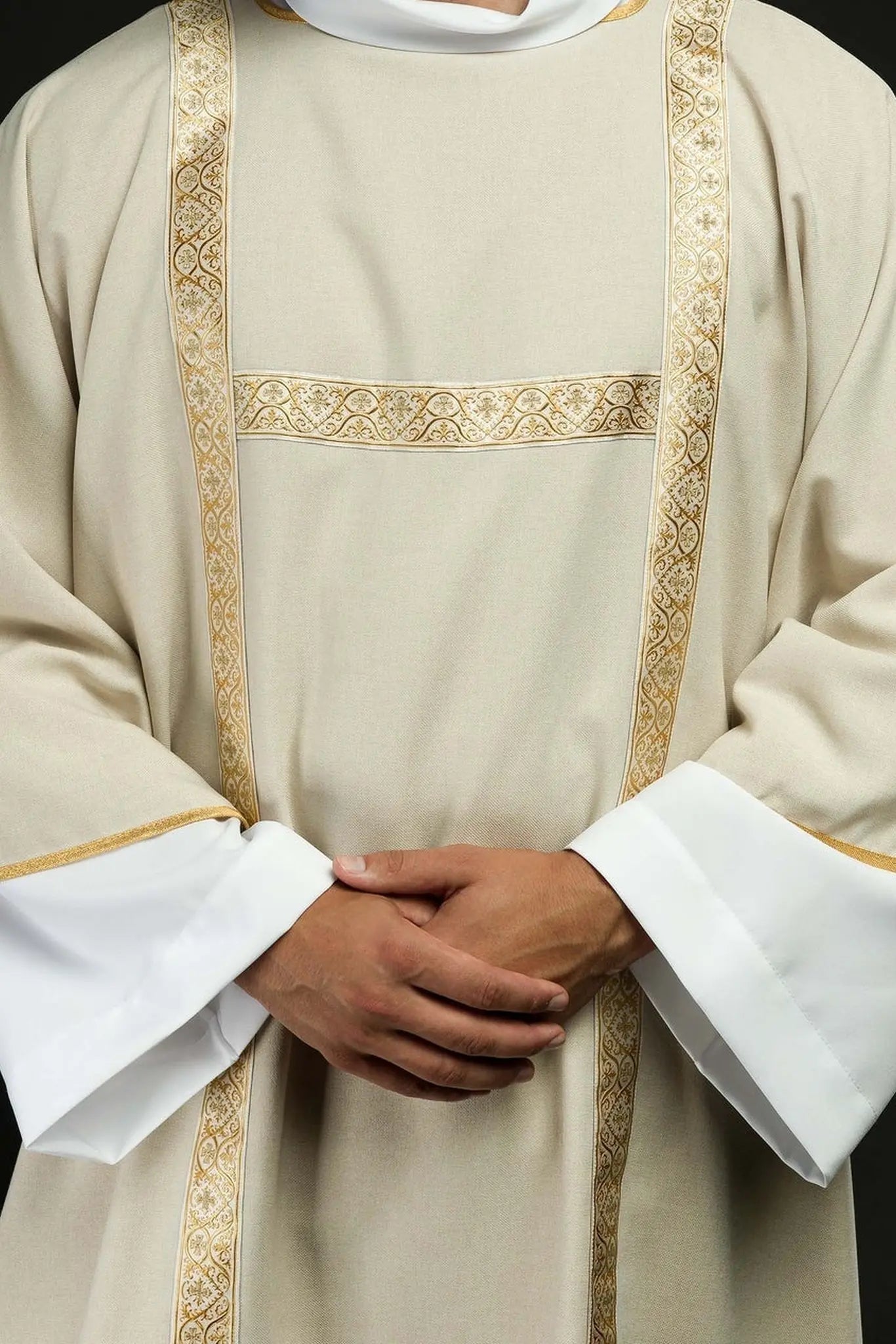 Ecru Dalmatic Decorated with Gold Jacquard Ribbons