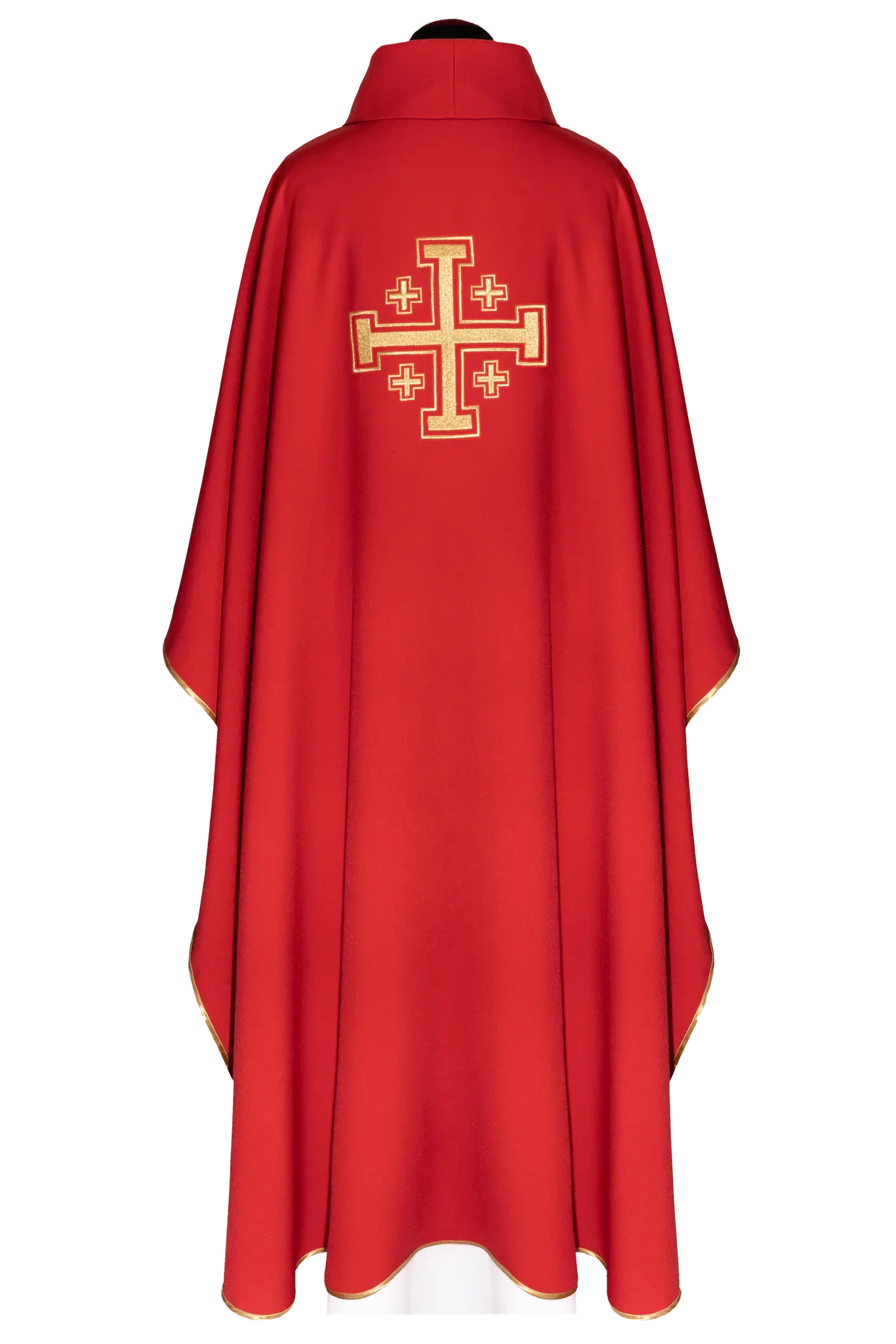 Red chasuble embroidered with cross motif