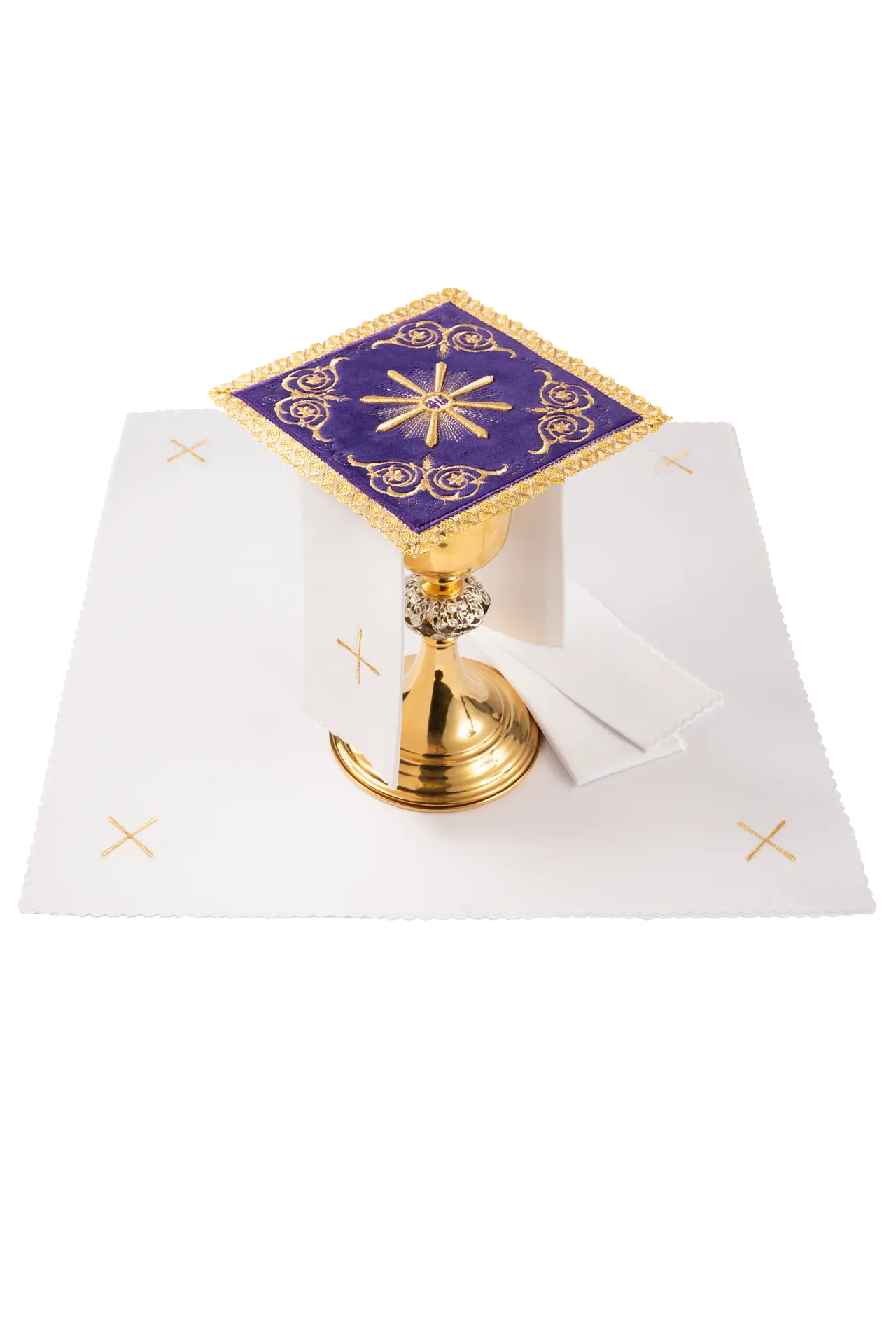 Embroidered chalice linens set purple velvet