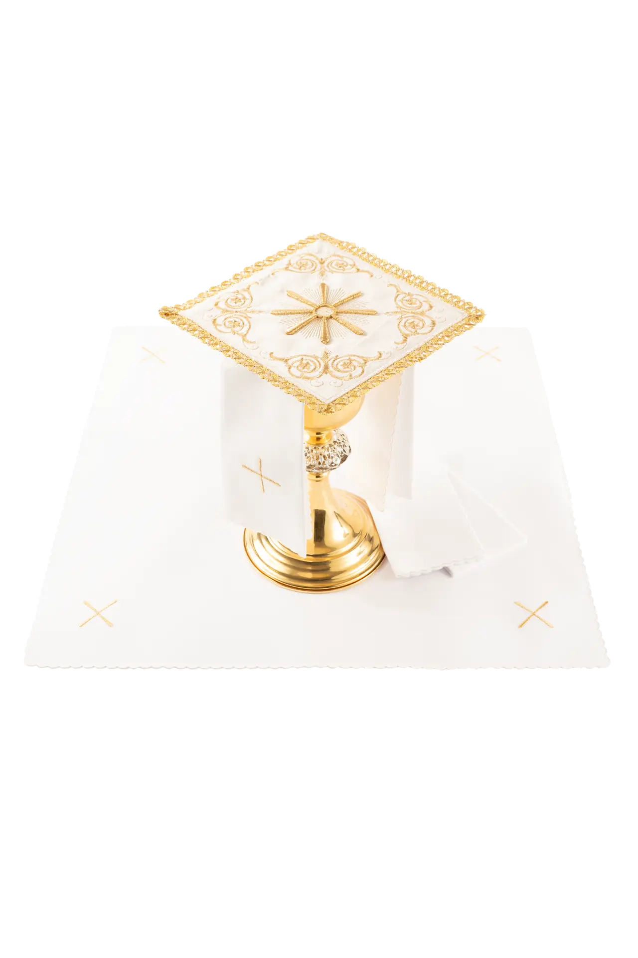 Embroidered chalice linens set ecru velvet