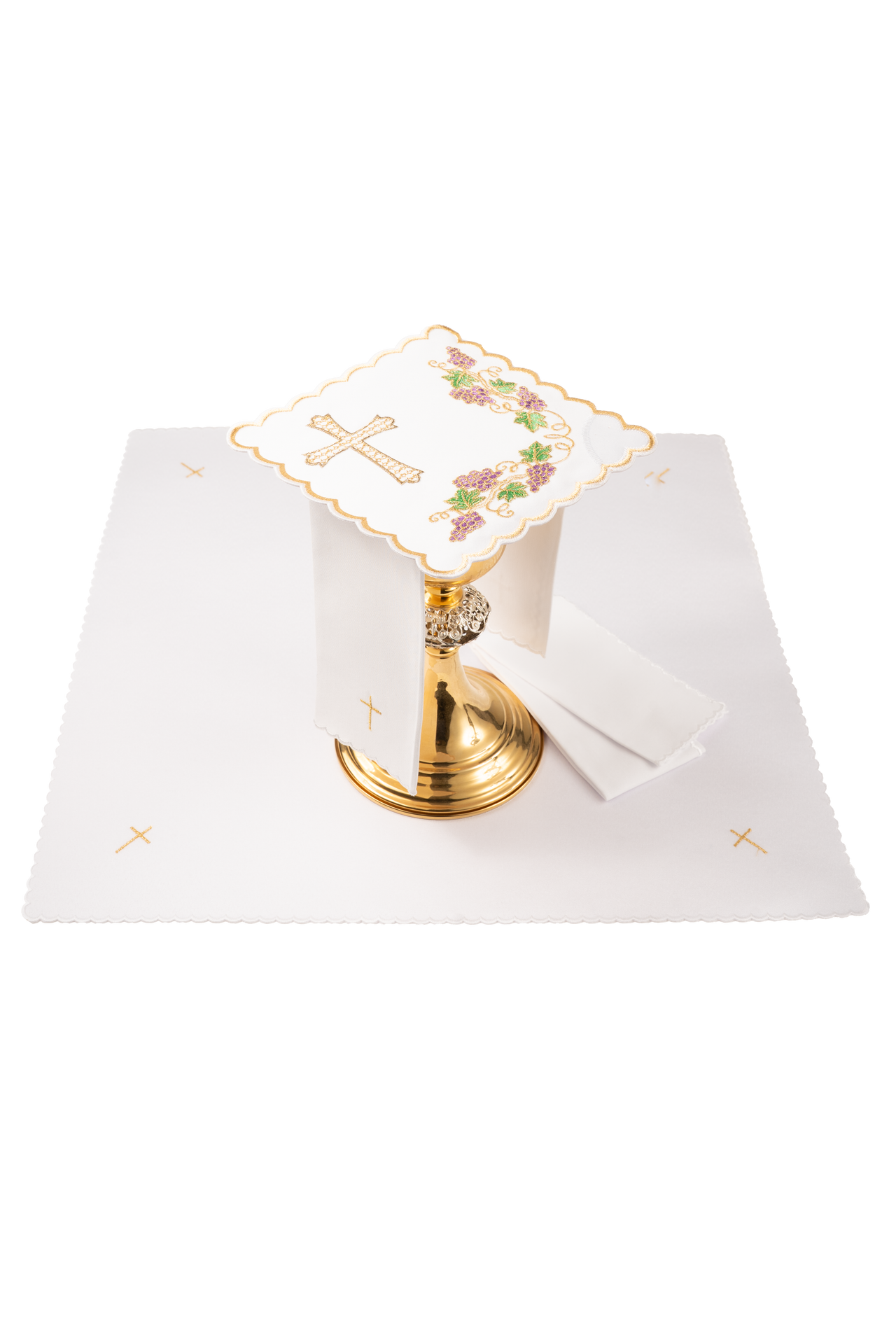 Komplet kielichowy z motywem winorośli i krzyża - ORNATY.PL