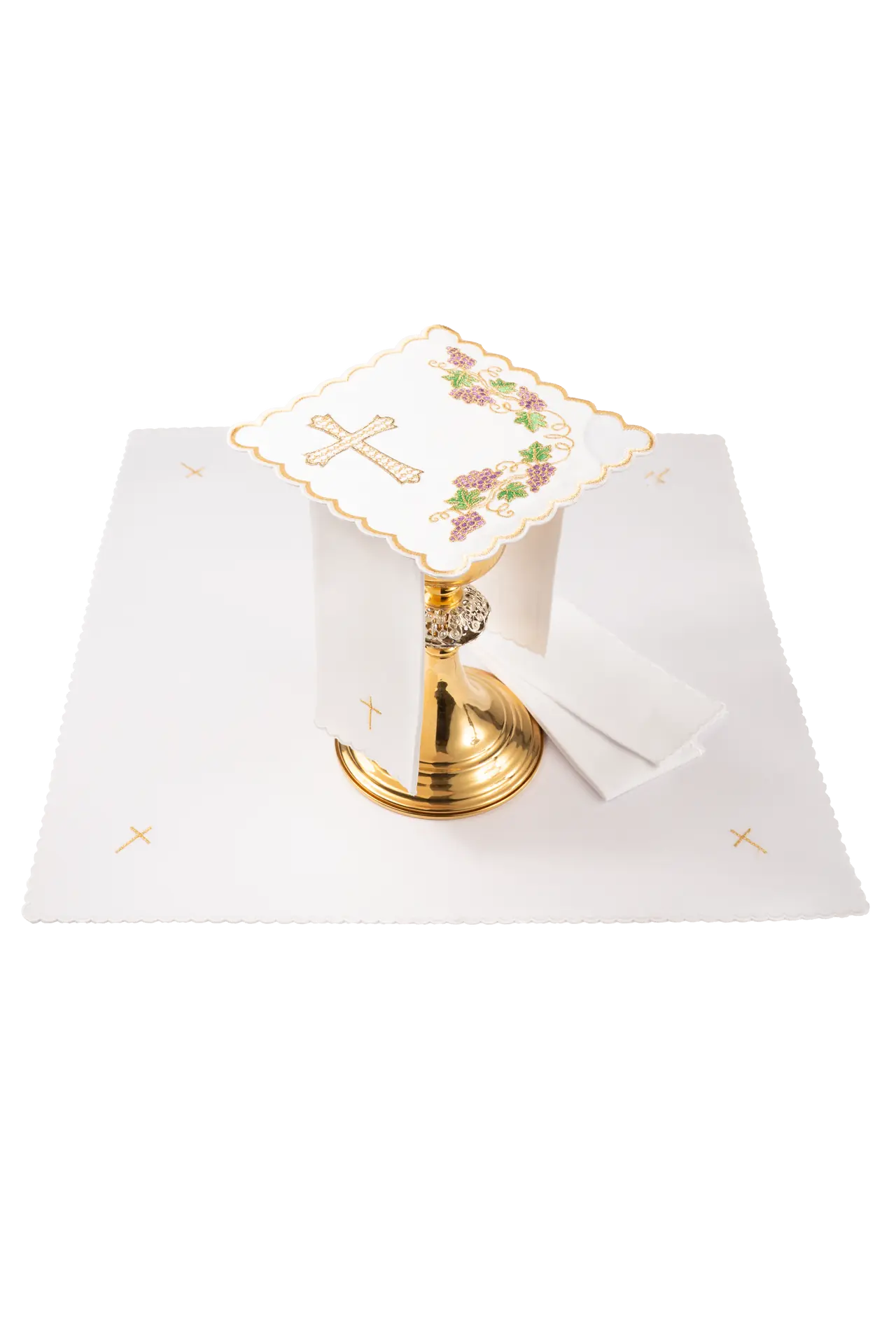 Chalice linens set with vine and cross motif