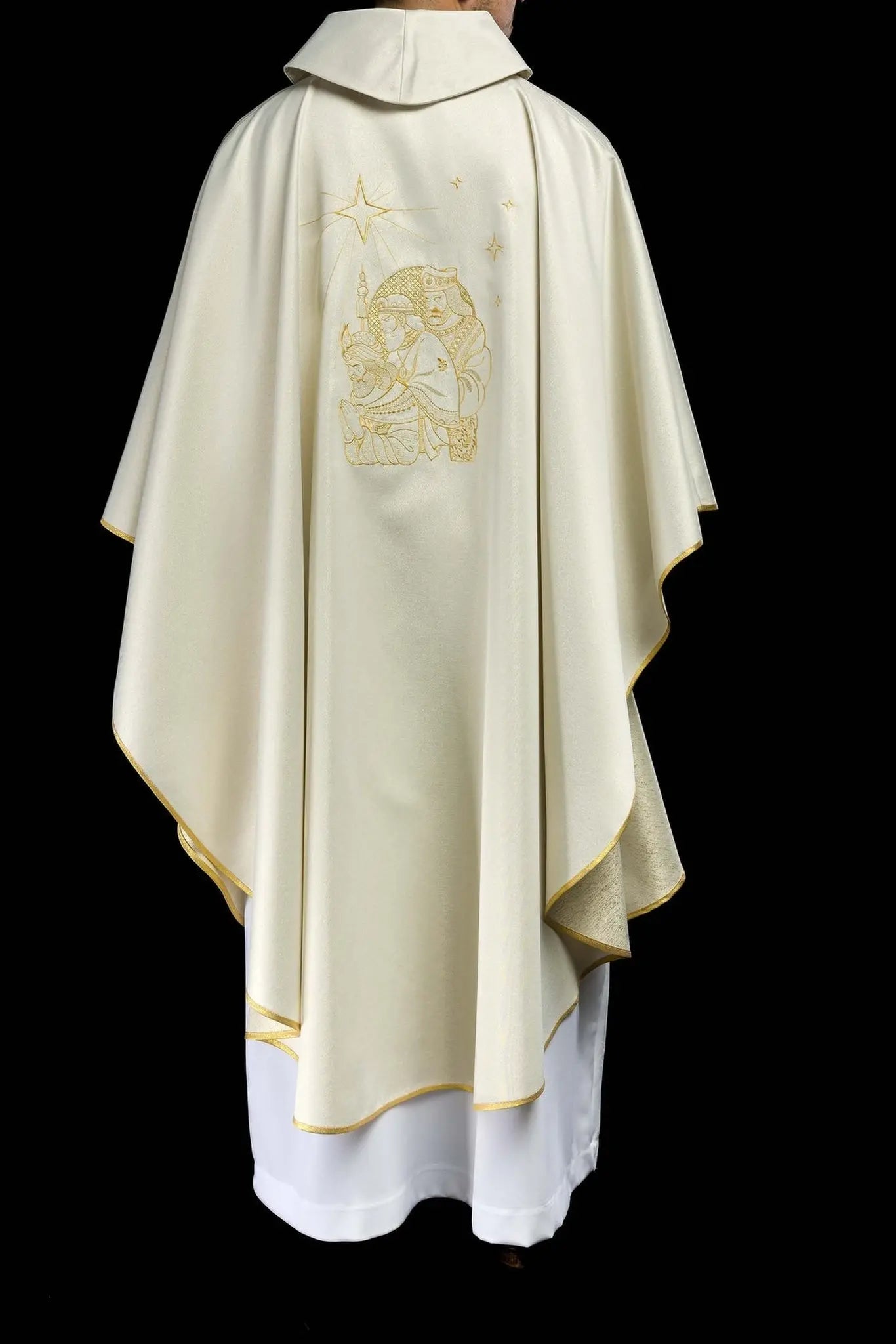 Glittering chasuble with gold embroidery and image of the Three Kings