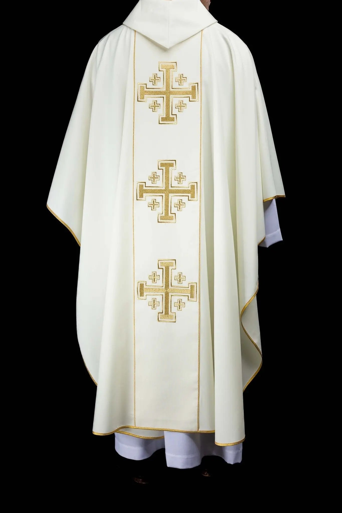Ecru embroidered chasuble with band and Jerusalem crosses