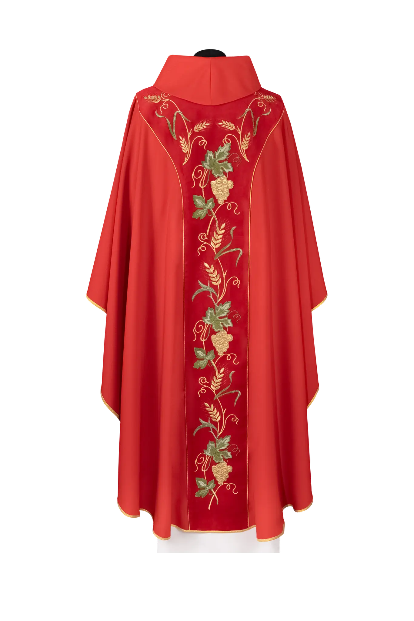 Chasuble with a velvet red band and IHS embroidery