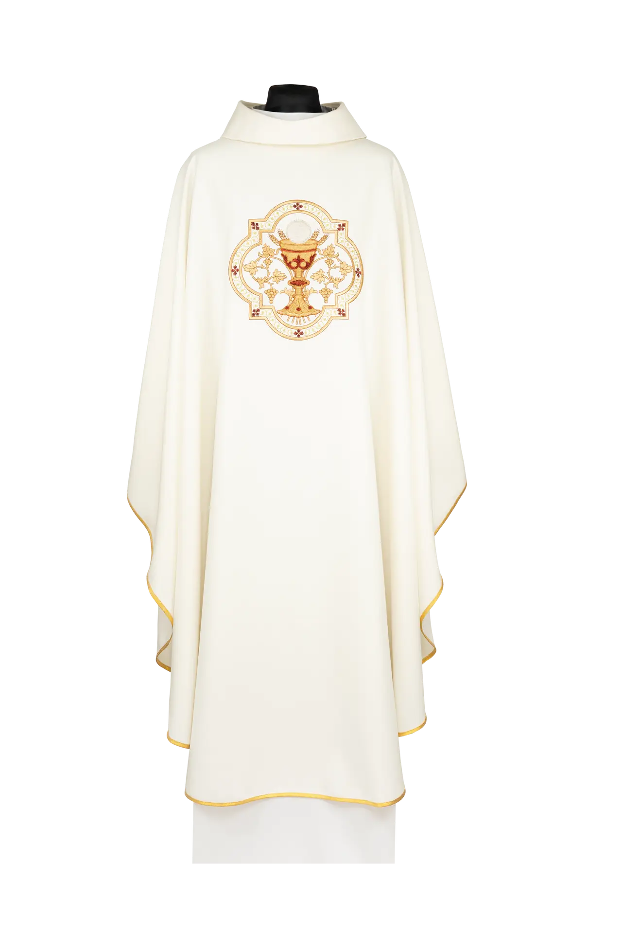Embroidered chasuble with a motif of the Eucharistic Chalice and IHS