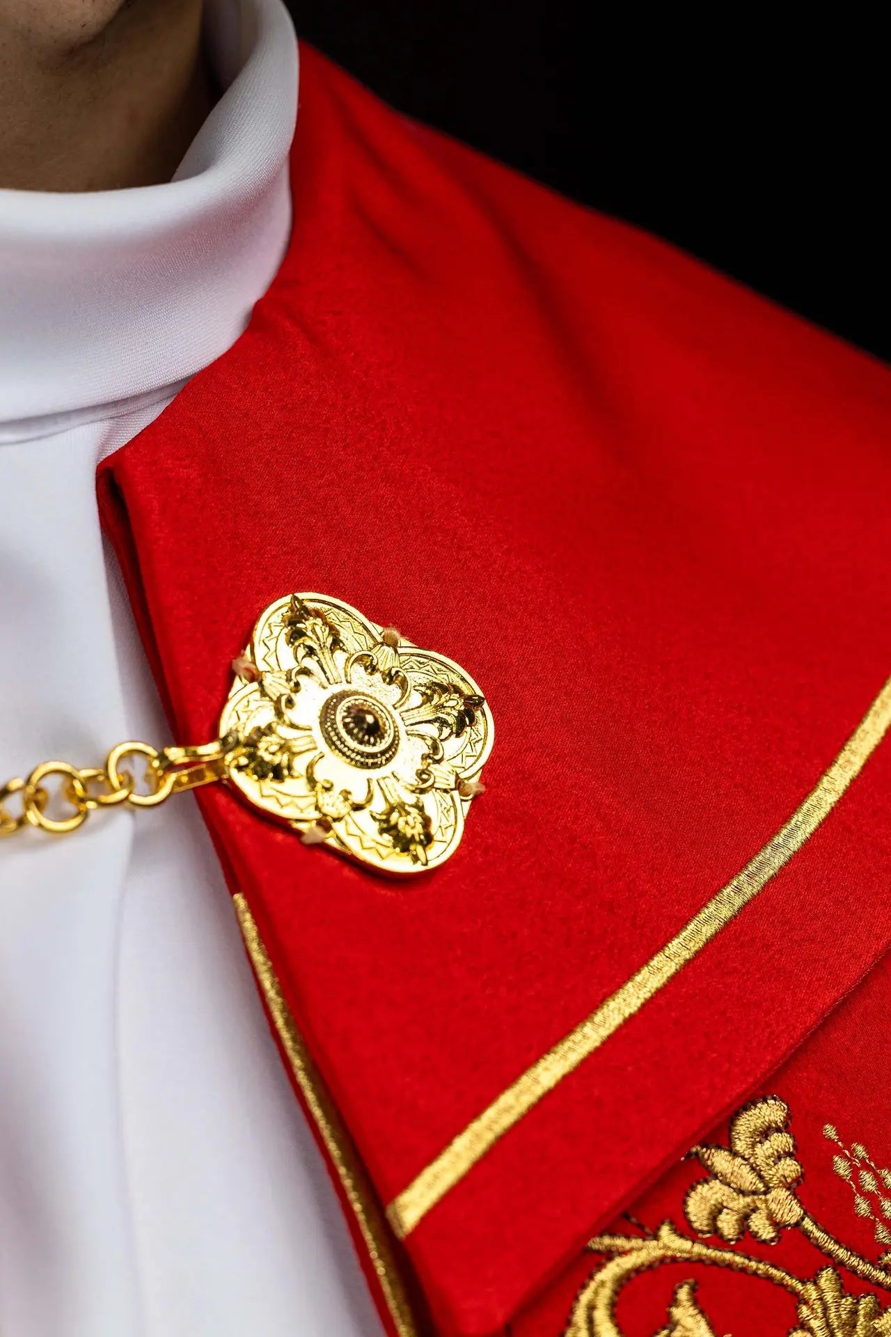 Red Liturgical Cope with Eucharistic Embroidery