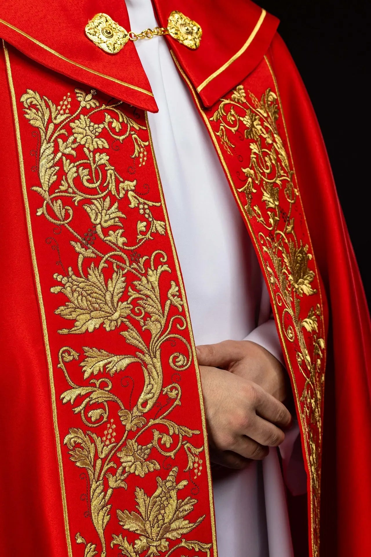 Red Liturgical Cope with Eucharistic Embroidery