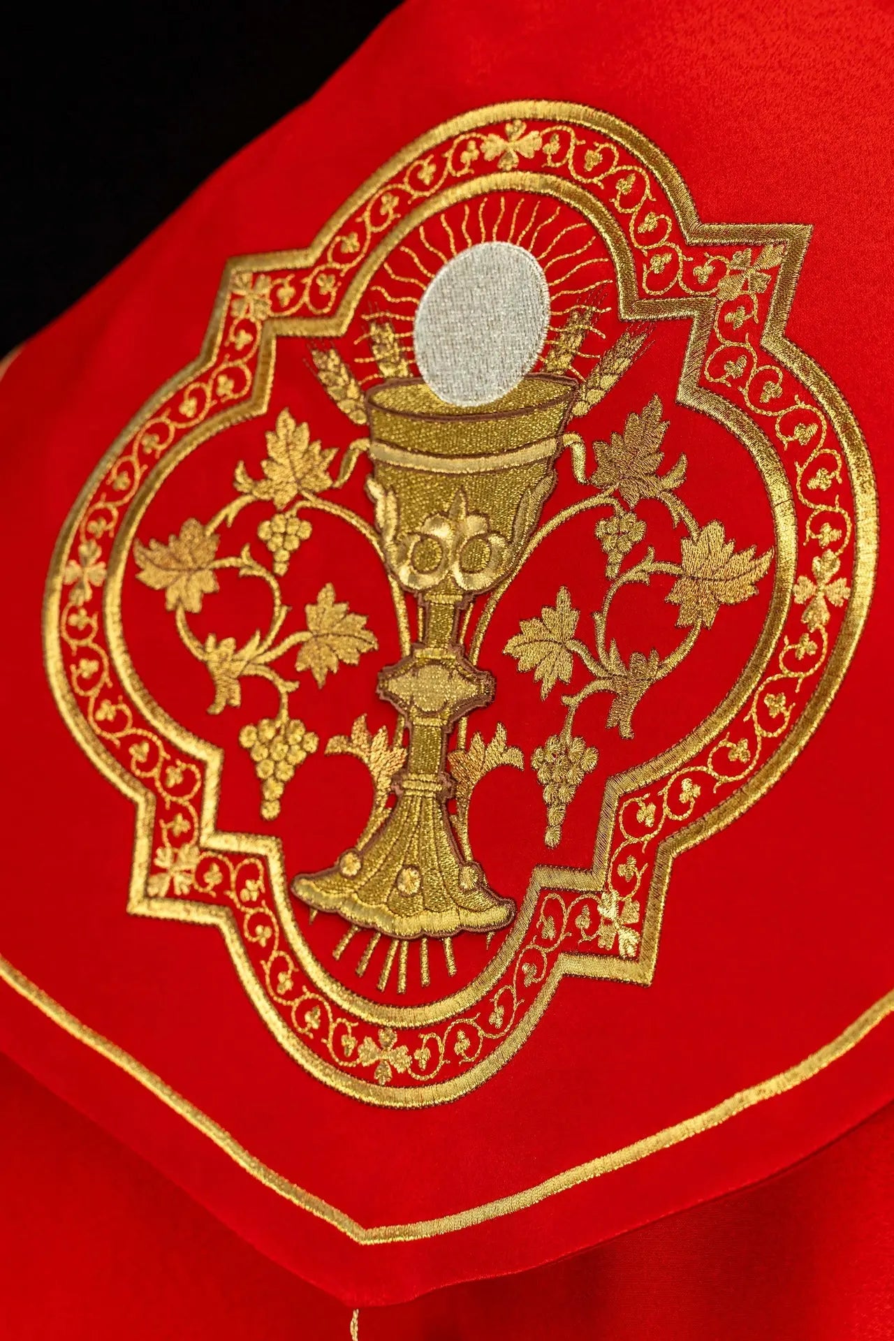 Red Liturgical Cope with Eucharistic Embroidery