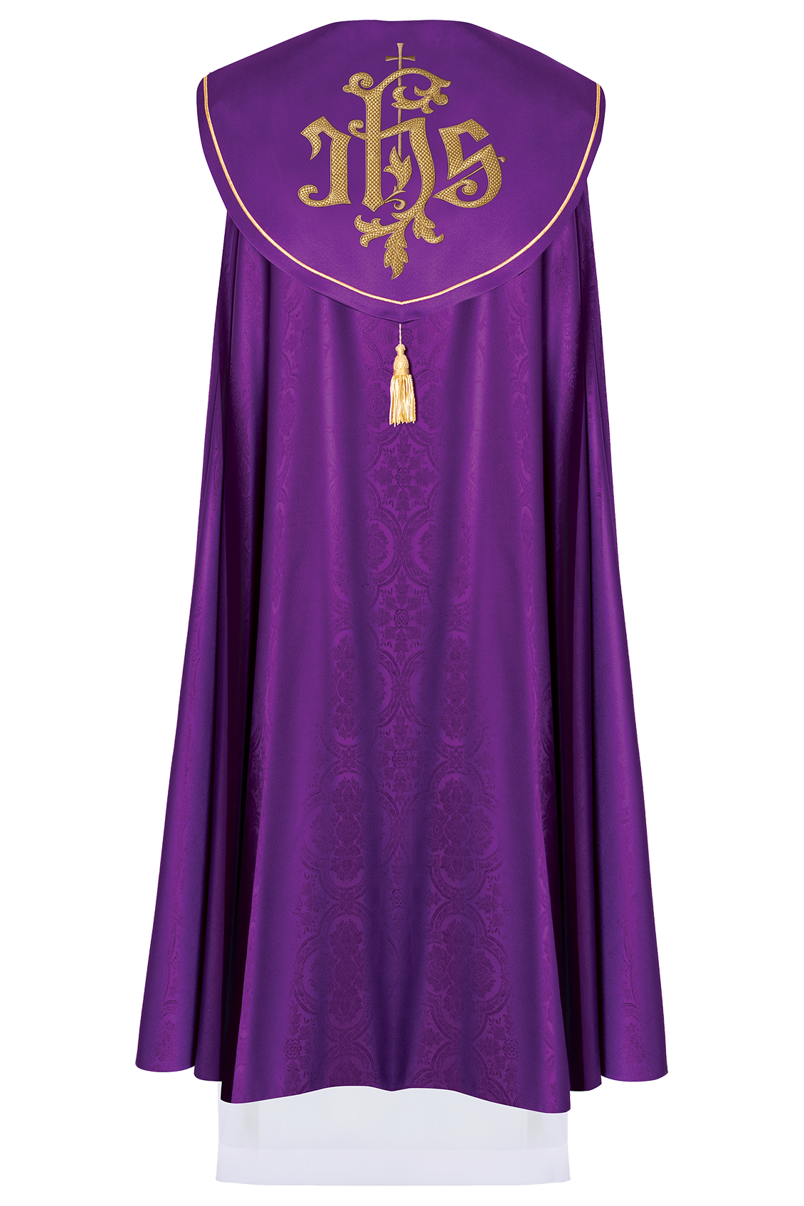 Fioletowa kapa liturgiczna z złotym IHS - ORNATY.PL