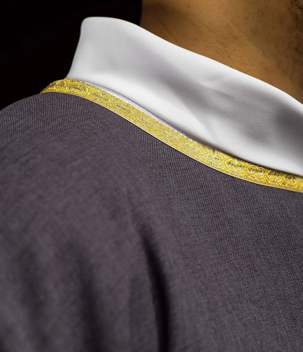 Purple liturgical chasuble with gold IHS embroidery