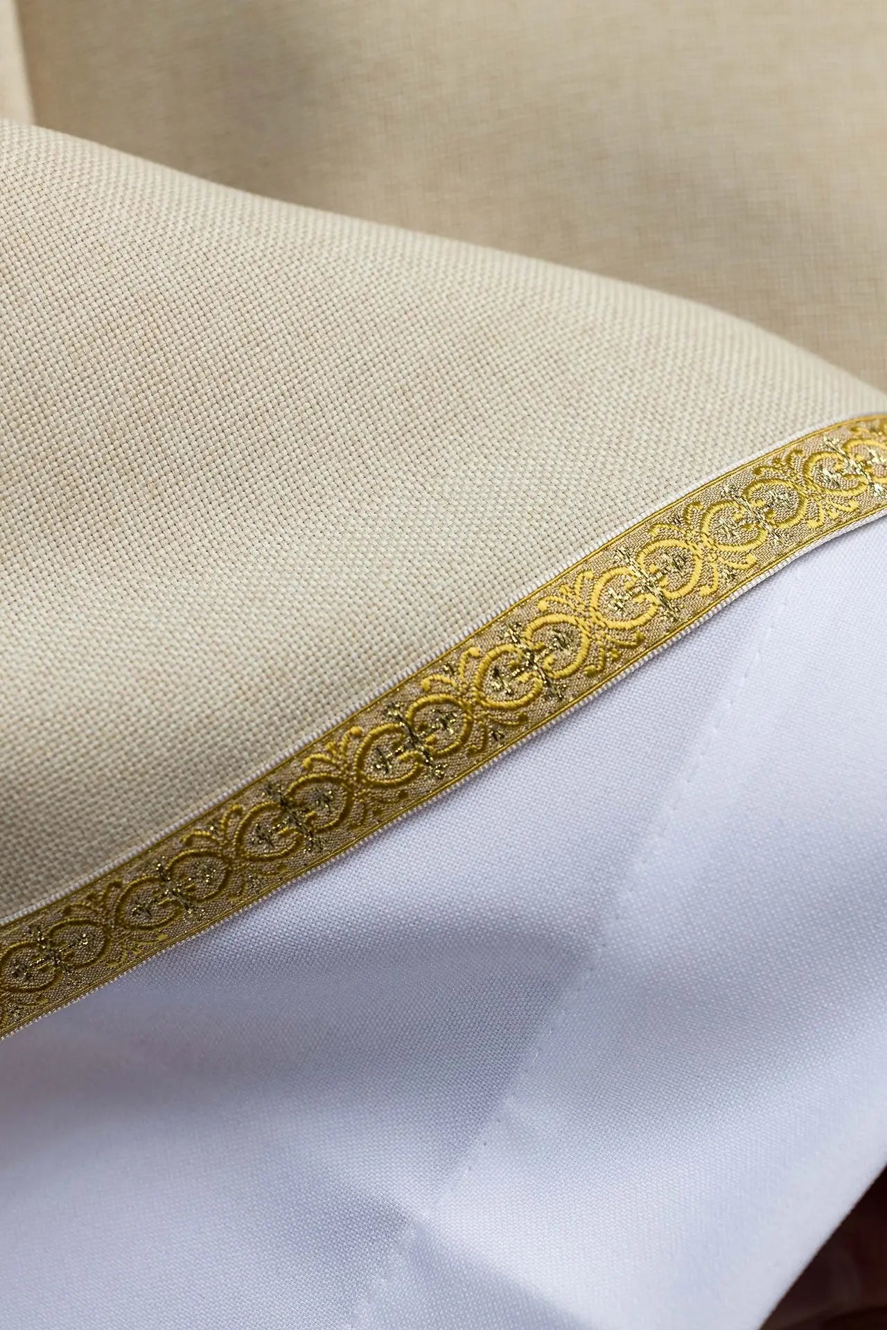 Ecru Liturgical Chasuble with Gold IHS Embroidery