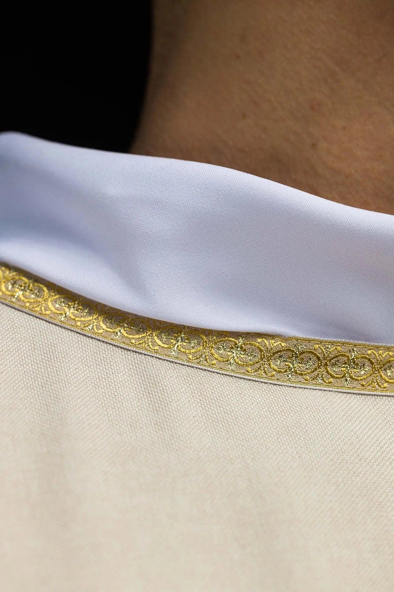 Ecru Liturgical Chasuble with Gold IHS Embroidery