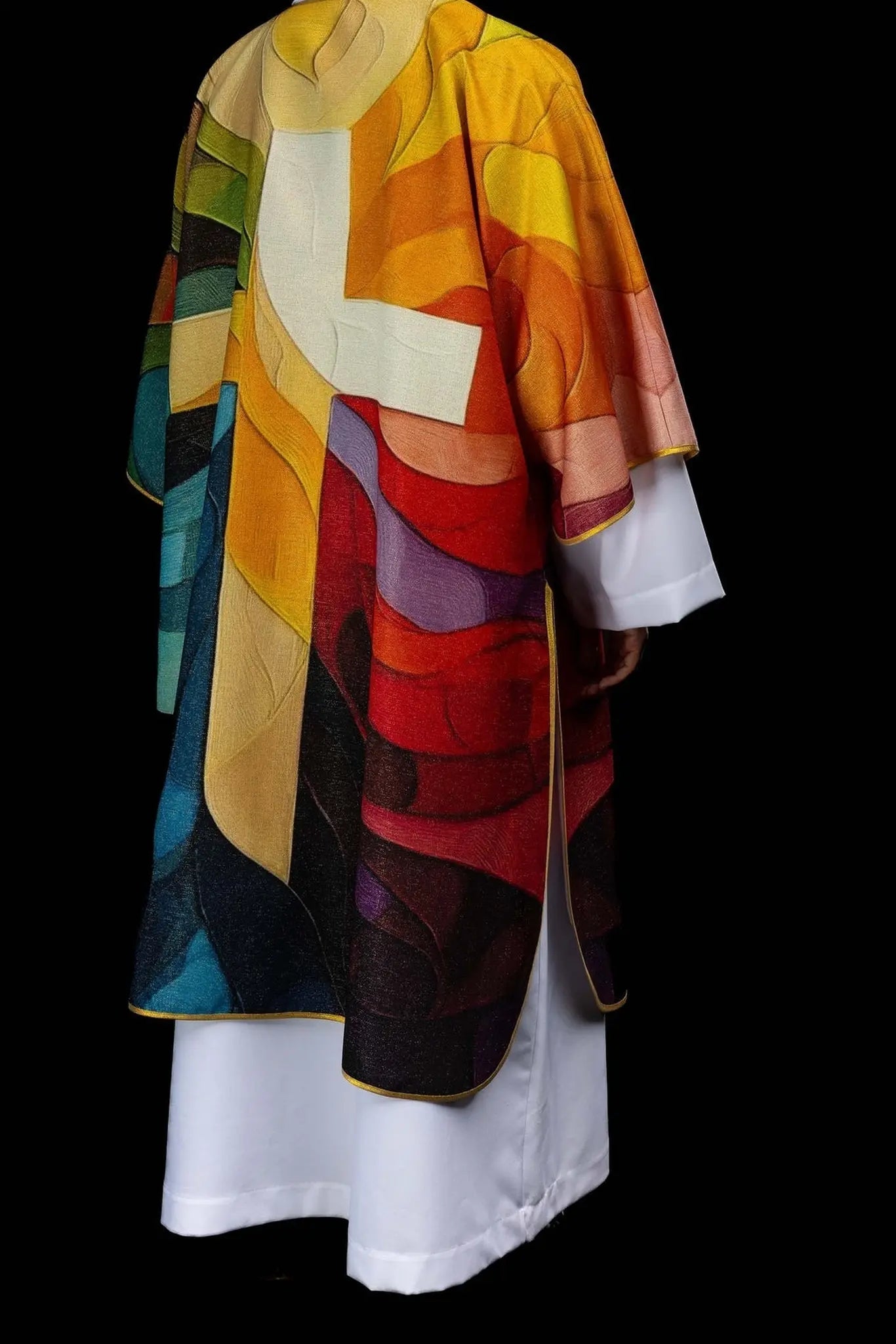 Multicoloured Printed Dalmatic with Cross Motif