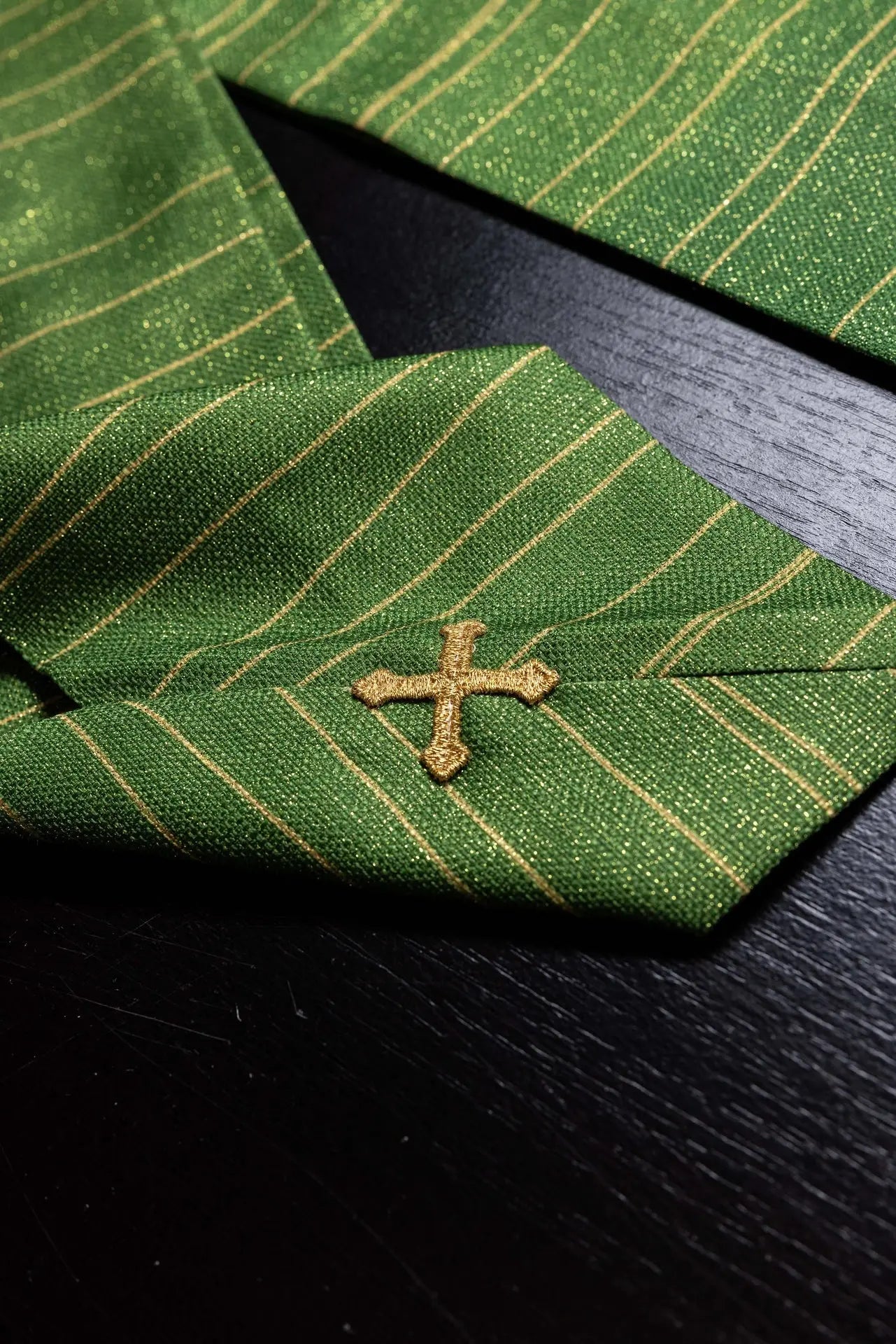 Green printed chasuble with the Jerusalem Cross