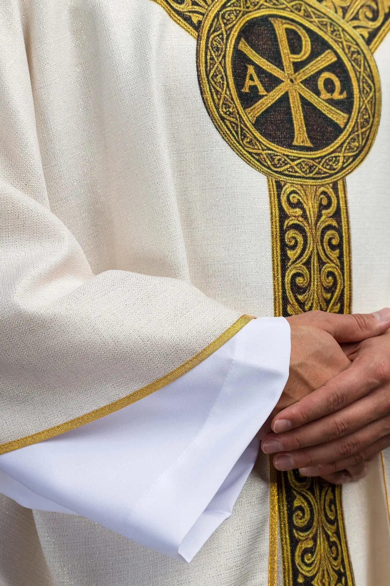 Printed “Pax” Chasuble Ecru with Rich Gold Decoration