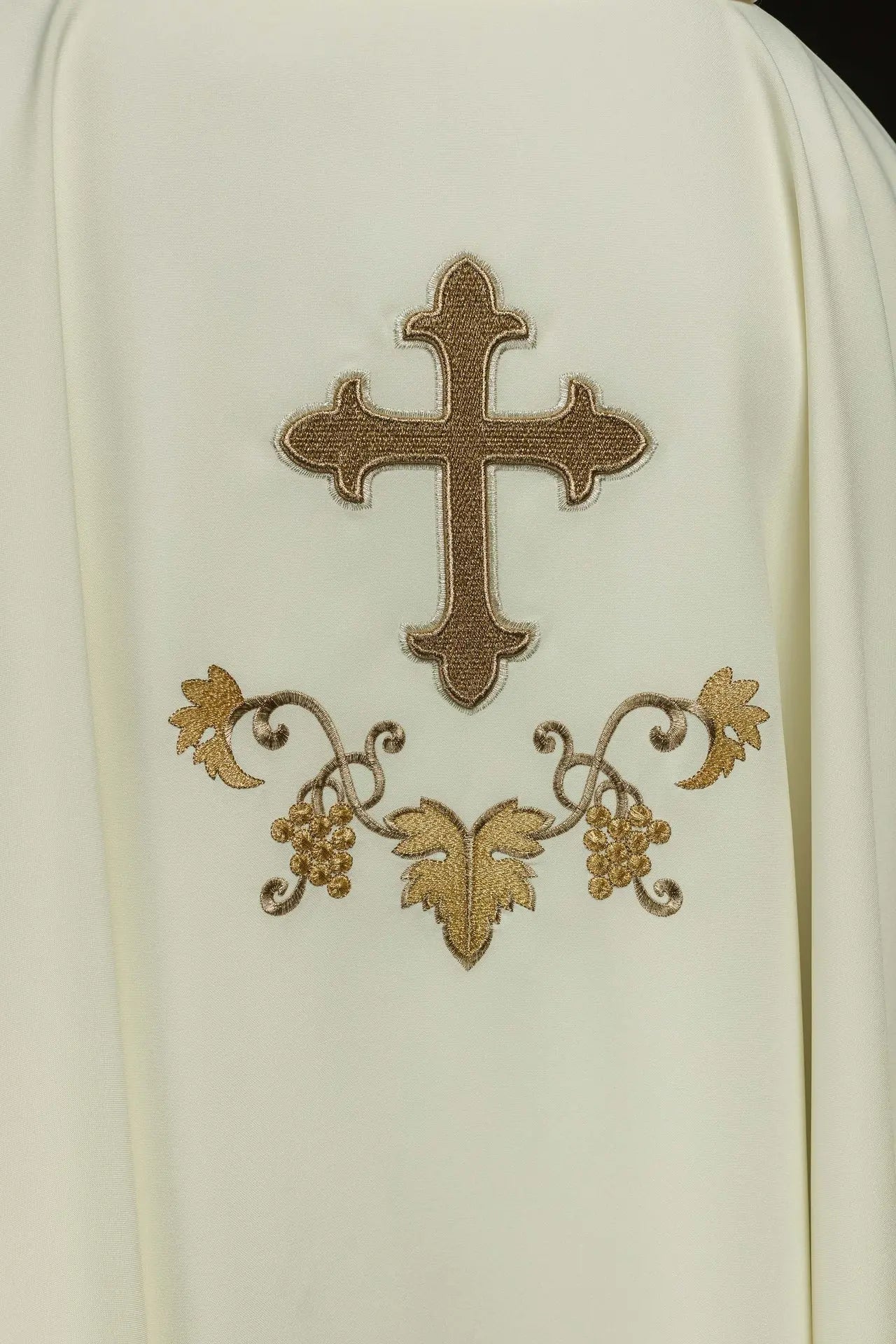 Ecru Embroidered Chasuble with Cross Motif and Wide Collar