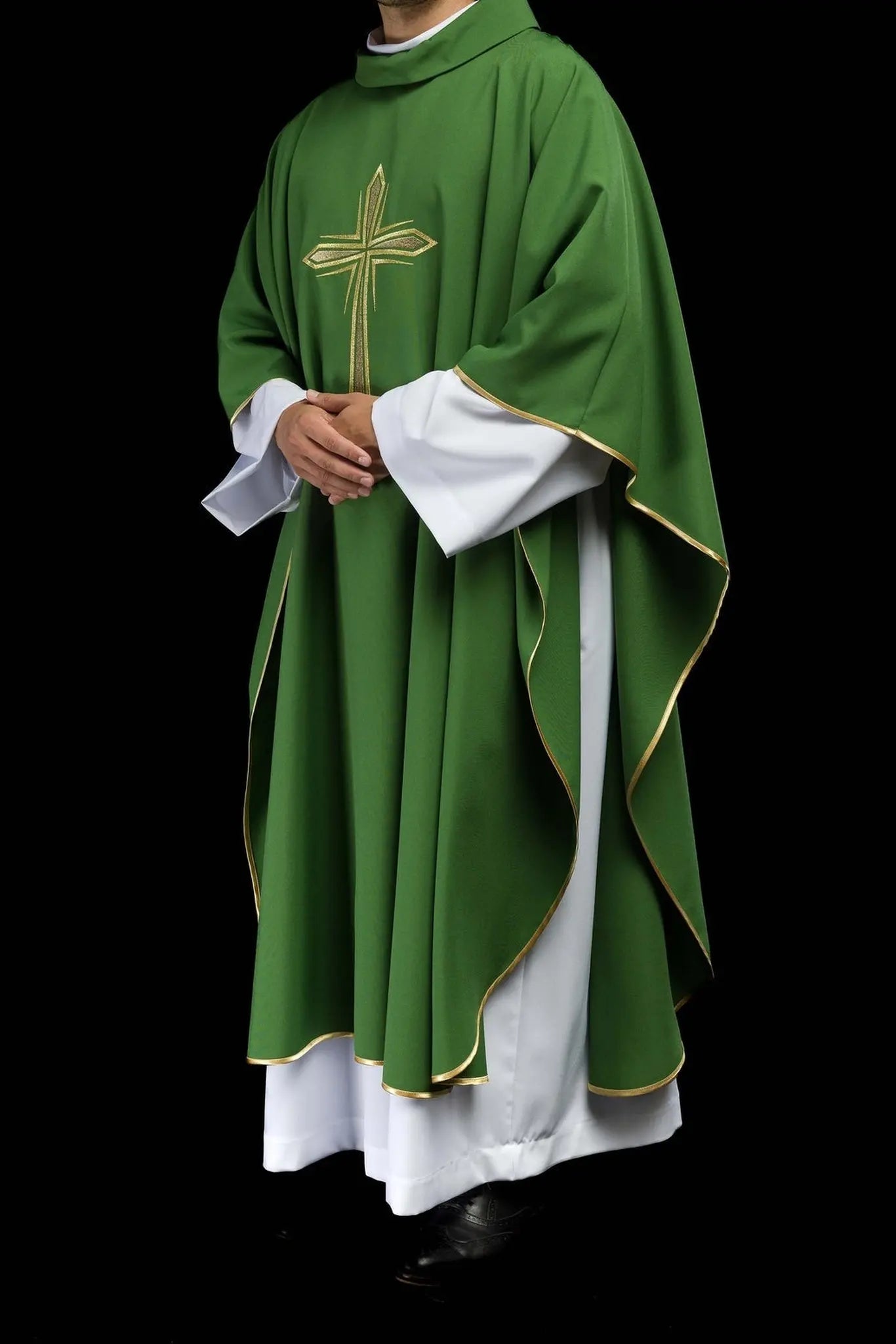 Green chasuble with embroidered cross