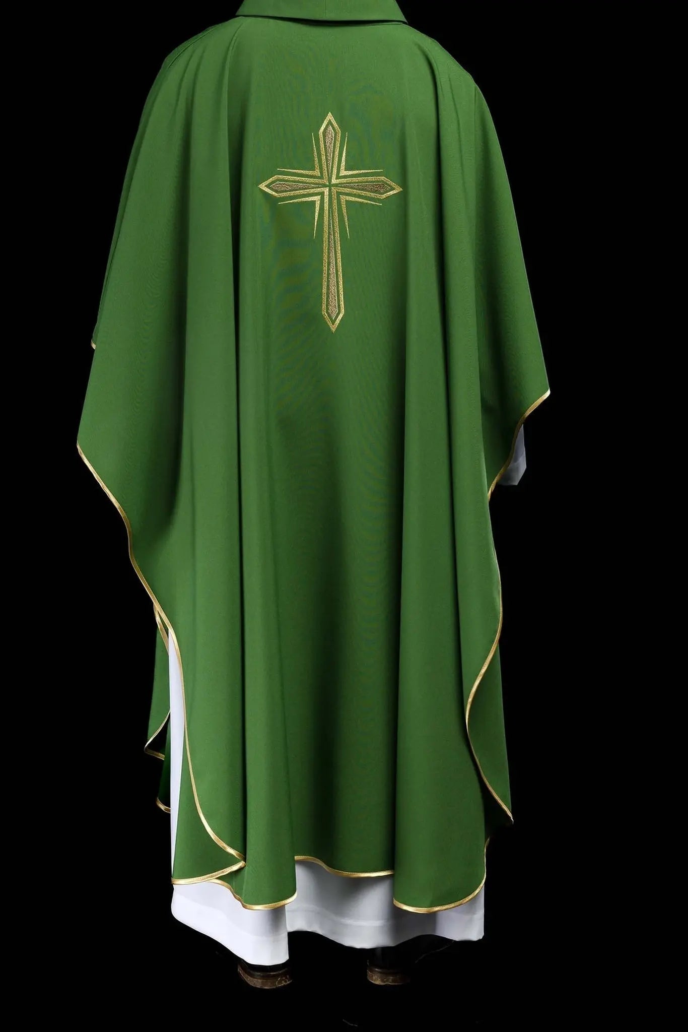 Green chasuble with embroidered cross