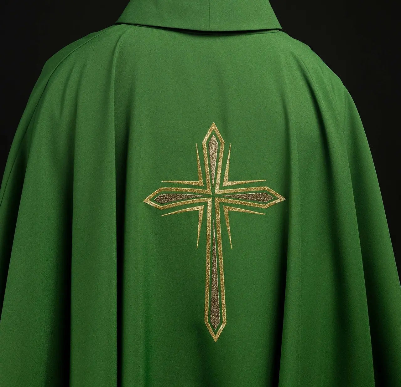 Green chasuble with embroidered cross