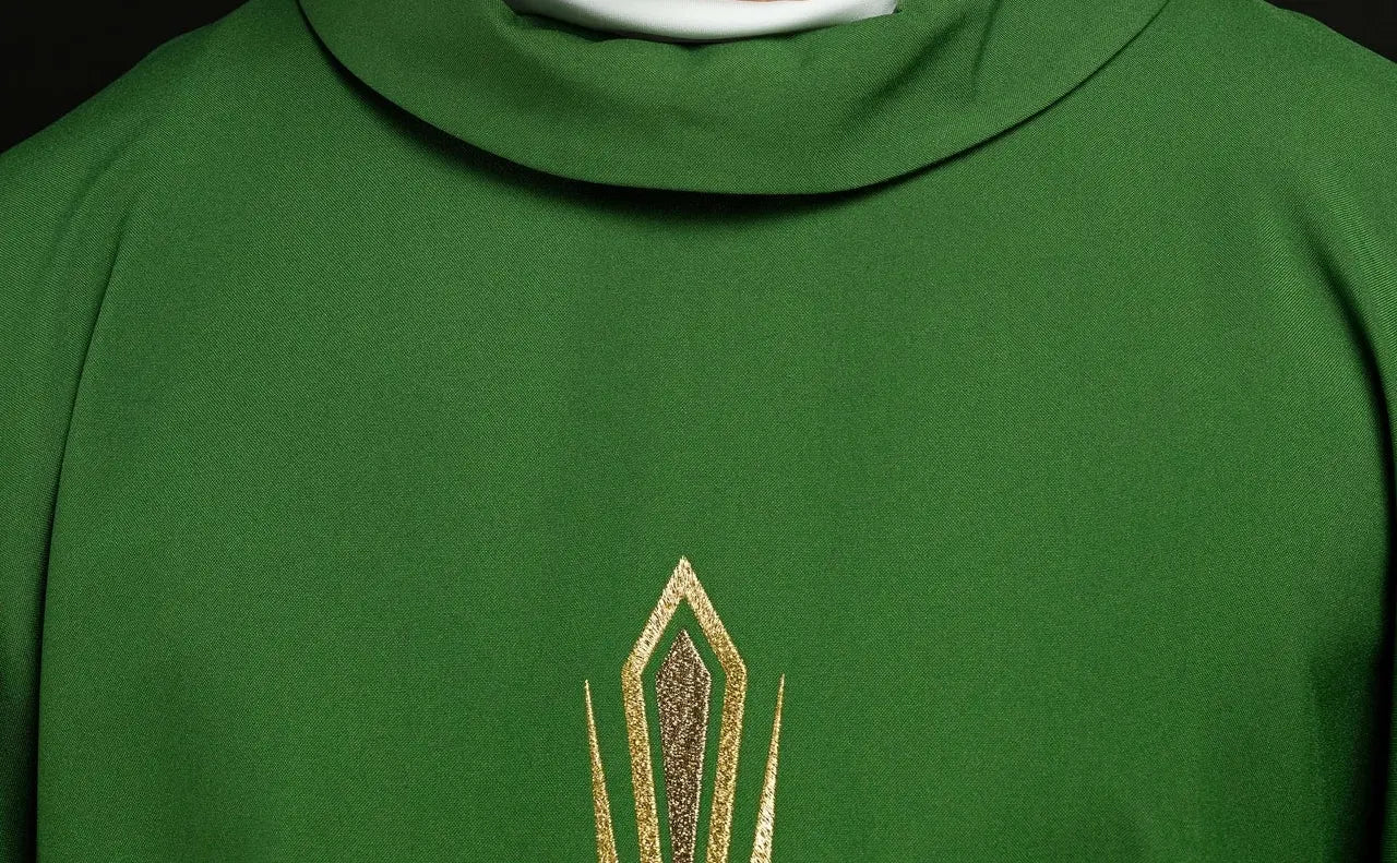 Green chasuble with embroidered cross