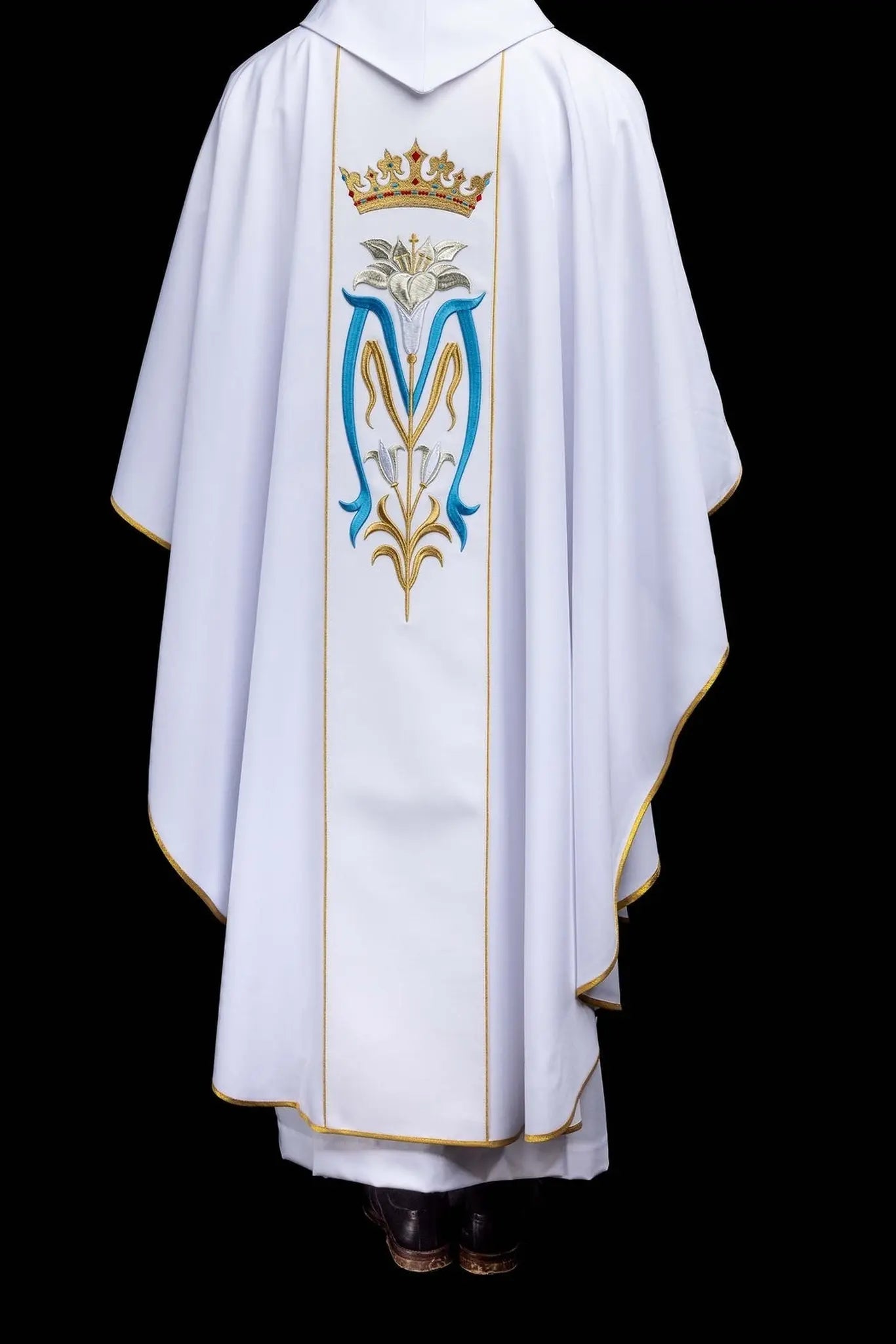 White Marian Chasuble with Crown Embroidery