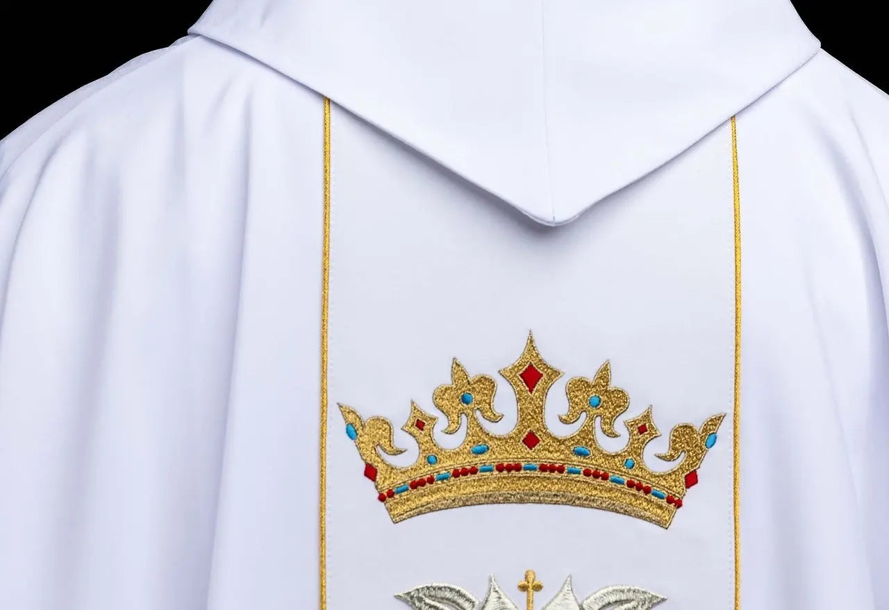 White Marian Chasuble with Crown Embroidery