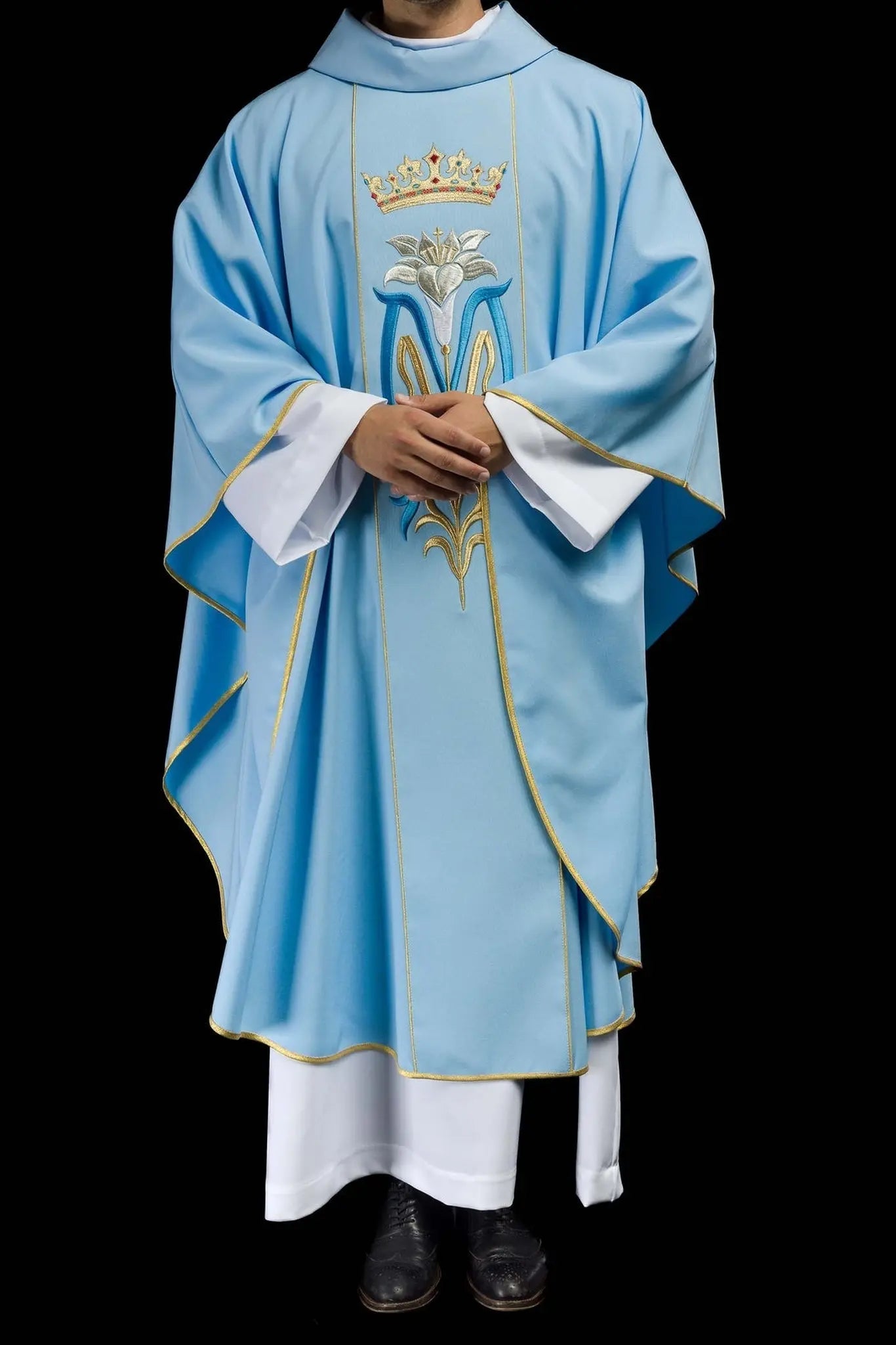 Ornat liturgiczny maryjny haftowany koroną niebieski