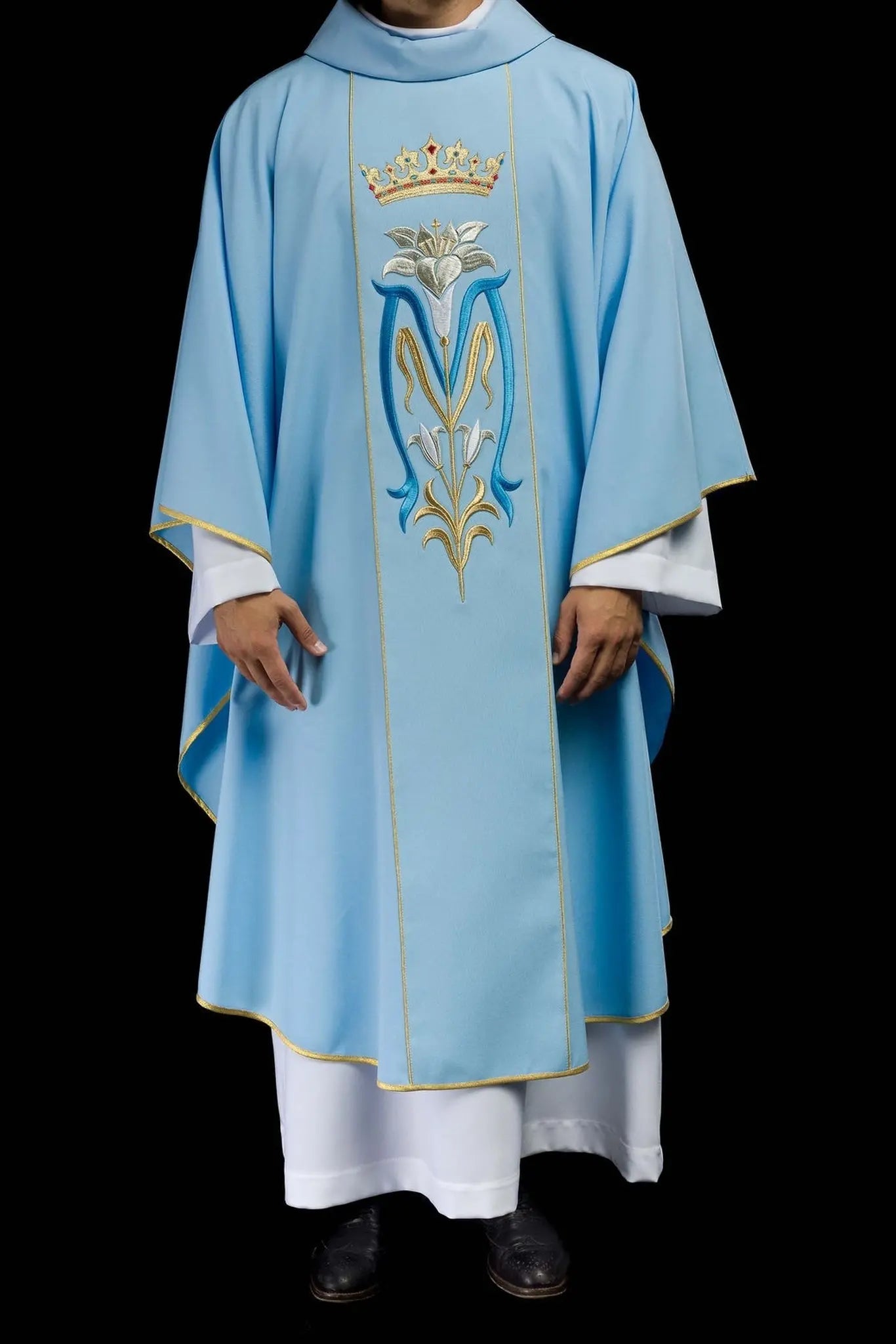 Ornat liturgiczny maryjny haftowany koroną niebieski