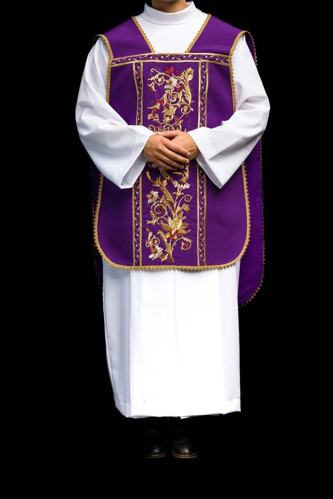 Purple Roman chasuble embroidered with IHS motif