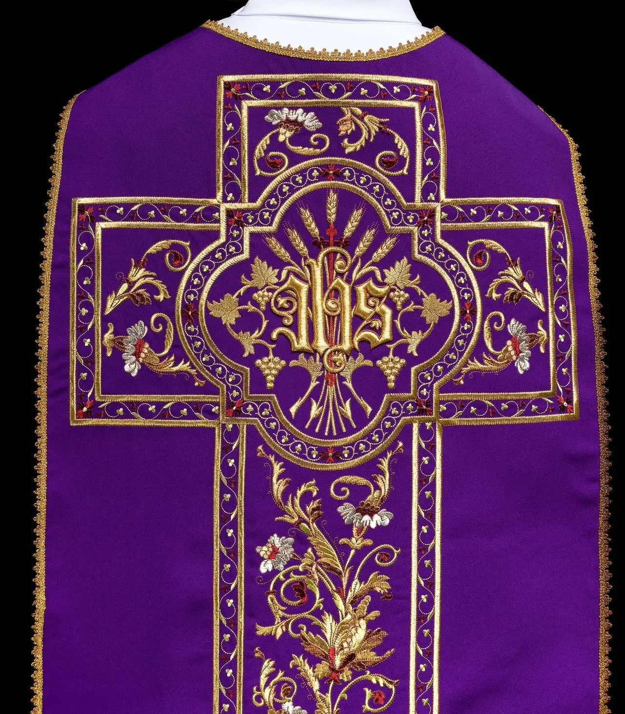 Purple Roman chasuble embroidered with IHS motif