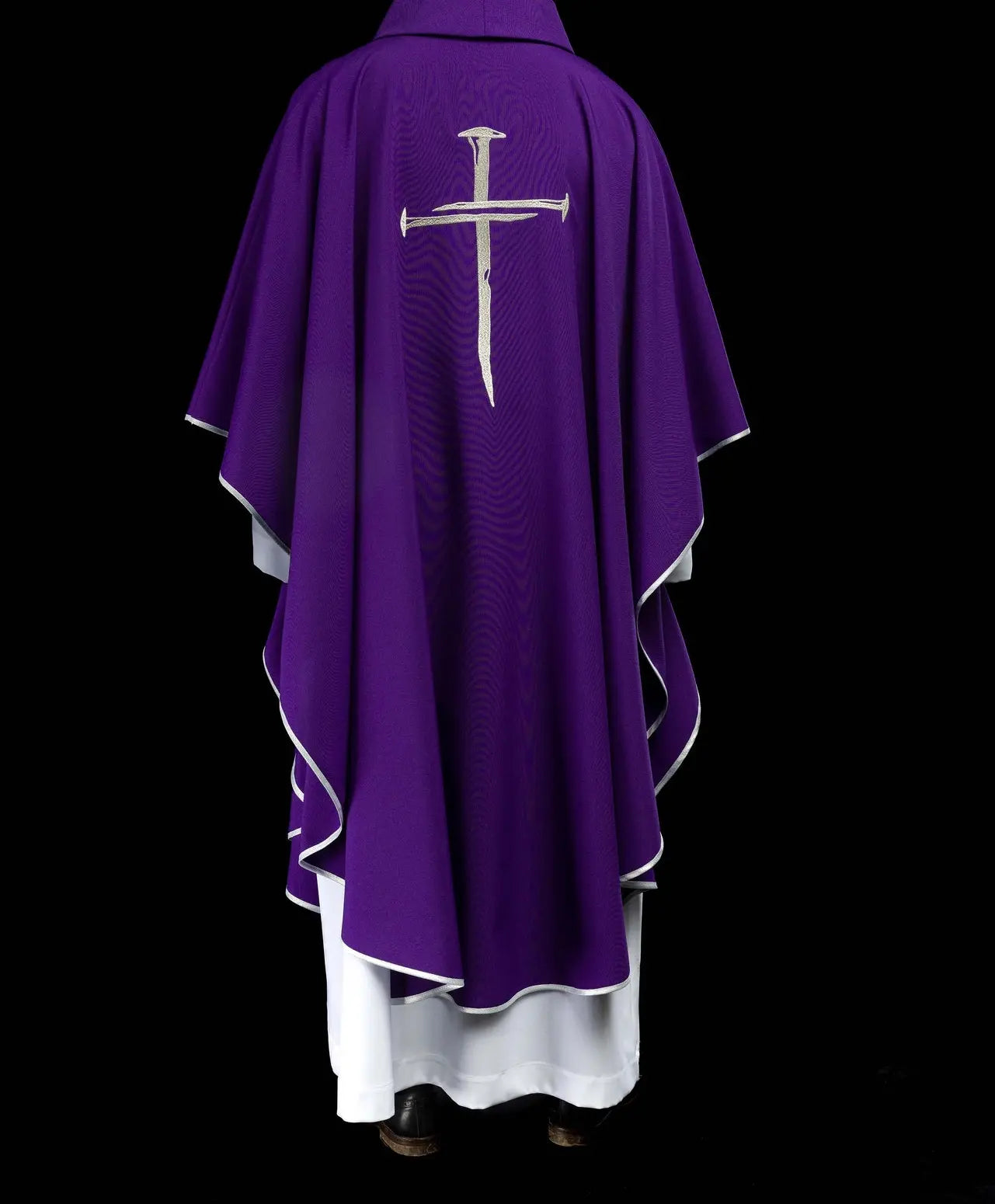 Purple chasuble with silver embroidered Cross for Lent