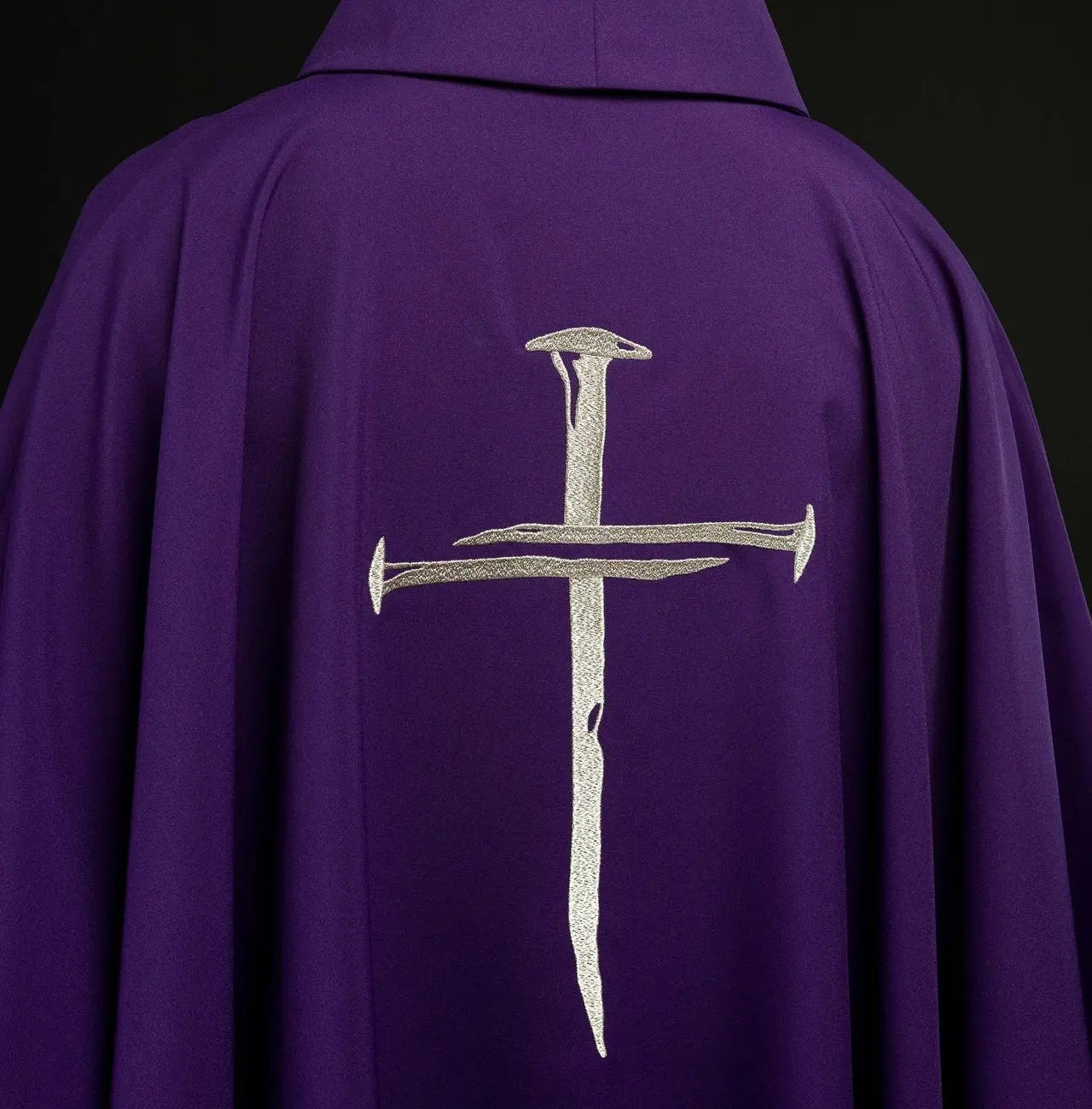 Purple chasuble with silver embroidered Cross for Lent