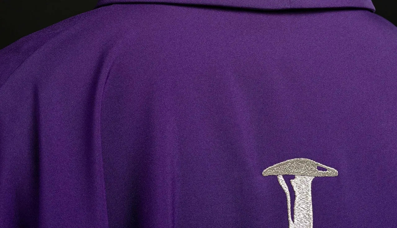 Purple chasuble with silver embroidered Cross for Lent