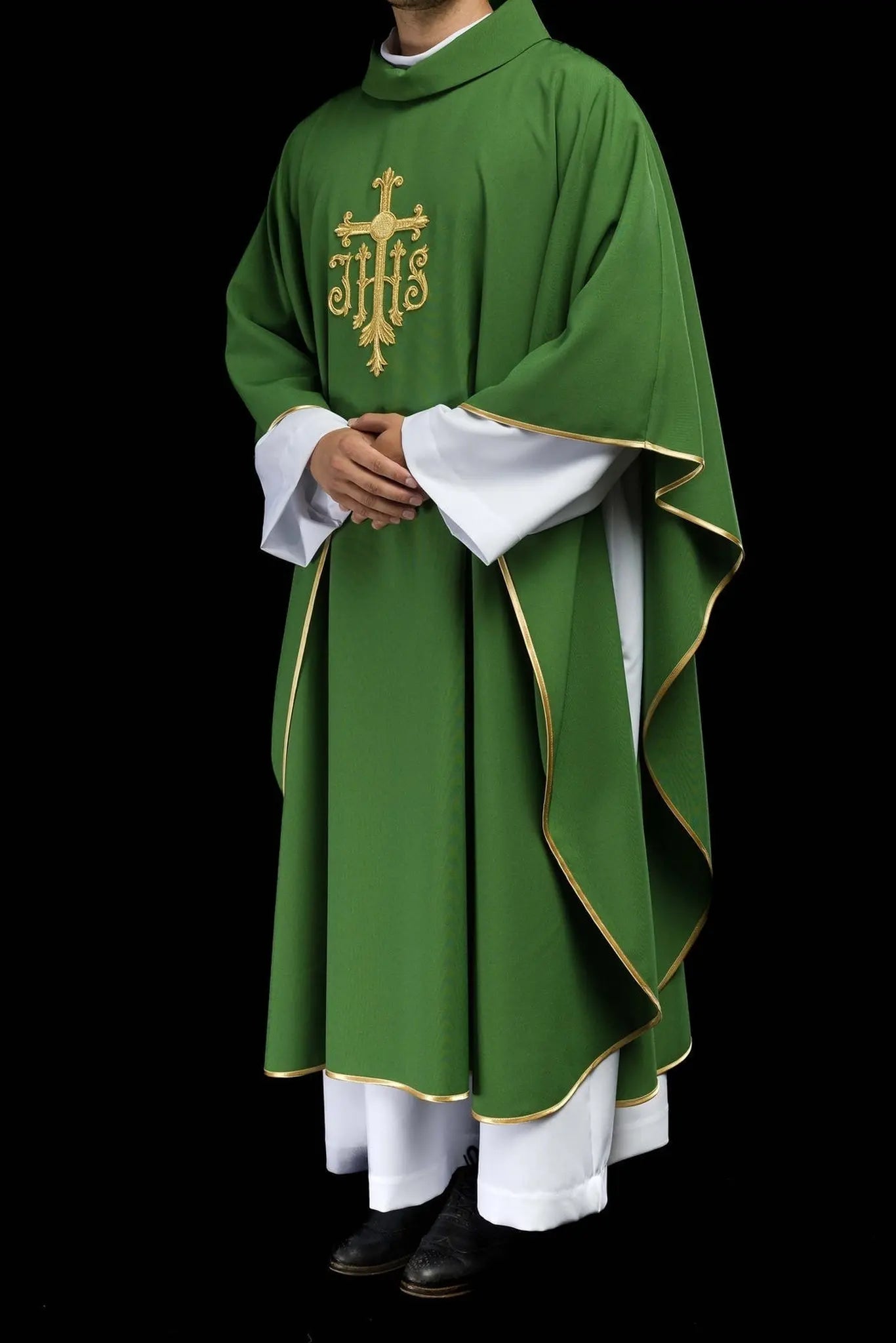JHS green chasuble with raised embroidery